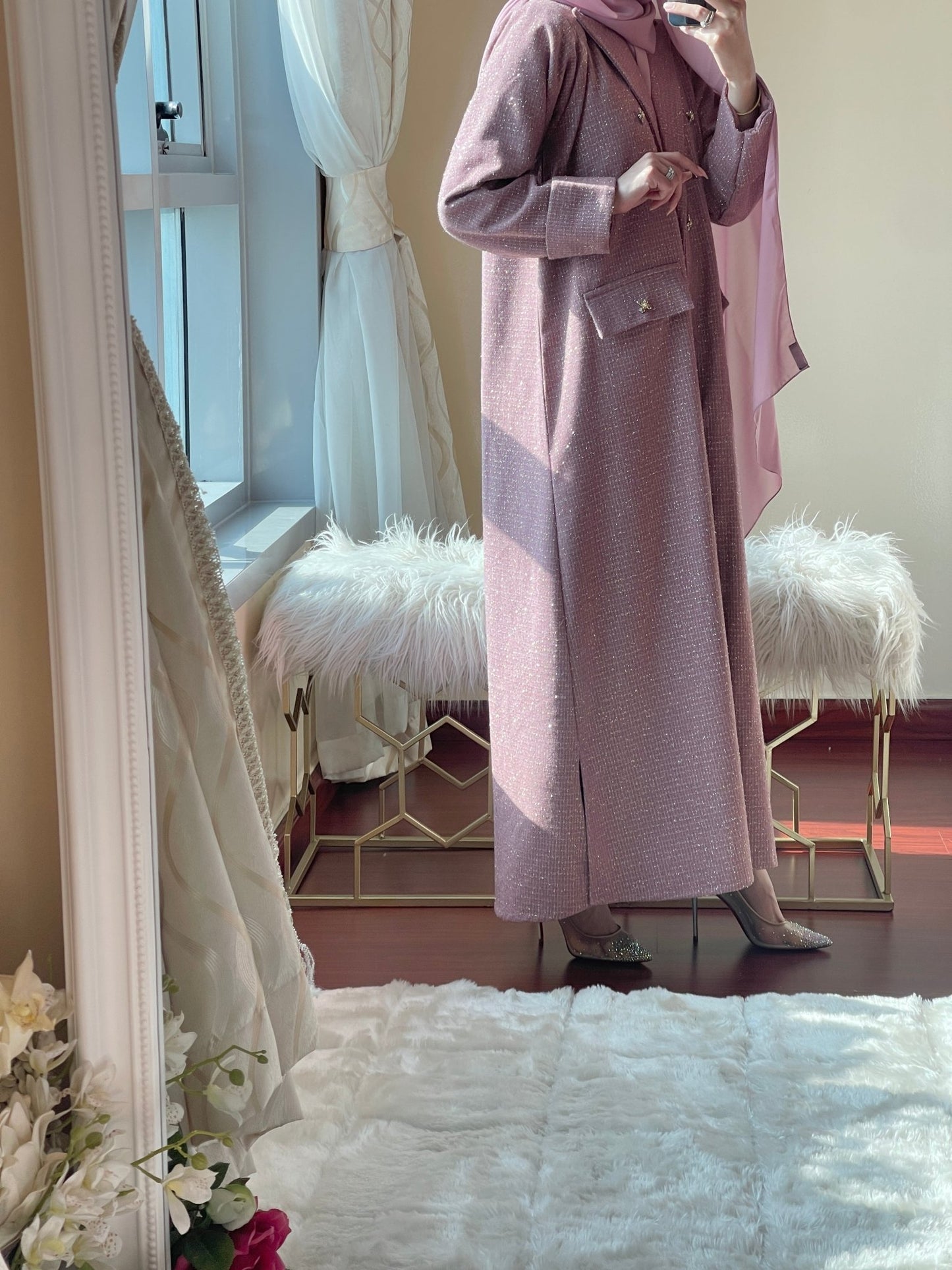 C - RTW - Pink - Gold - Tweed - Abaya - 2023 - Set