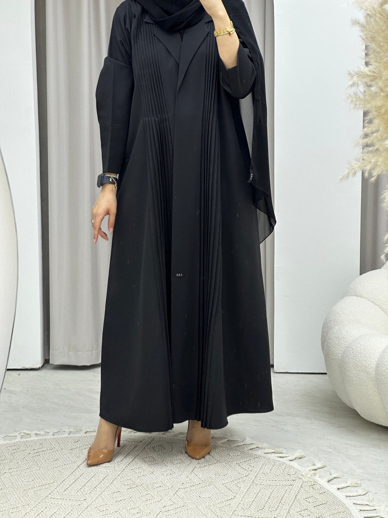 C RTW Pleated Black Abaya Coat Set - C2543