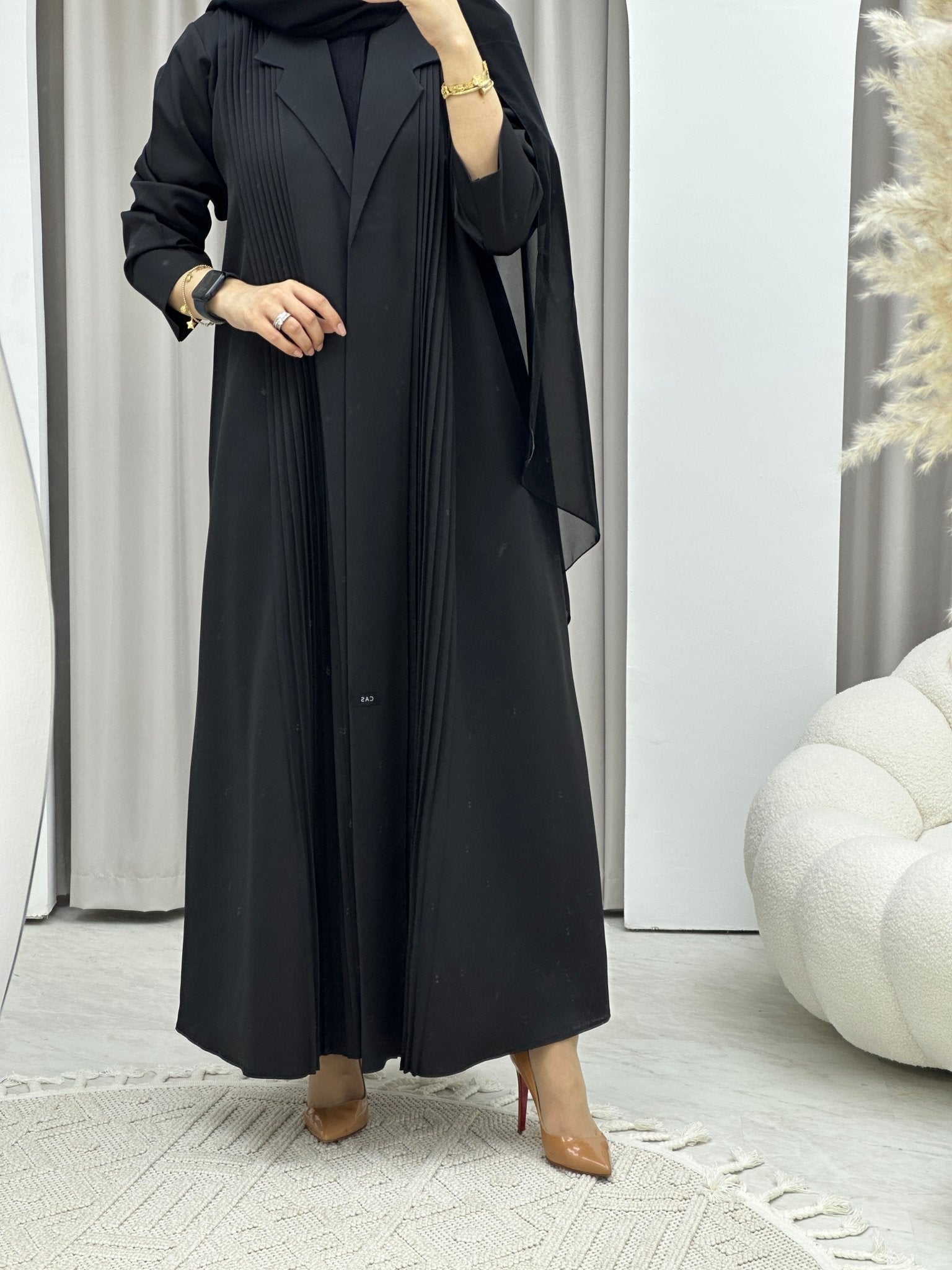 C RTW Pleated Black Abaya Coat Set - C2543