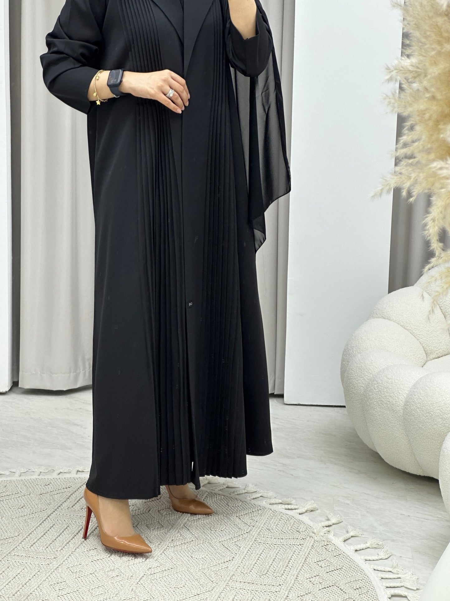 C RTW Pleated Black Abaya Coat Set - C2543