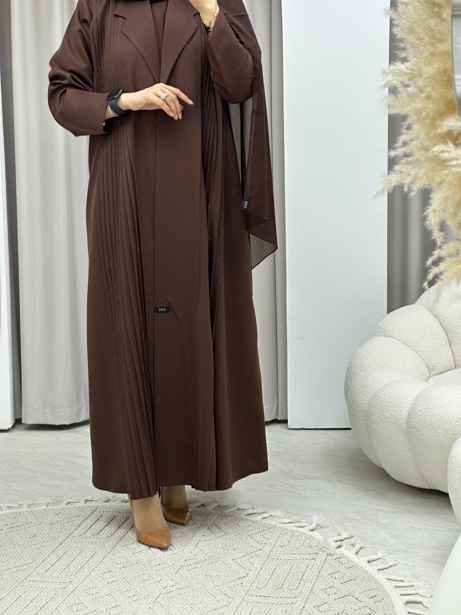 C RTW Pleated Brown Abaya Coat