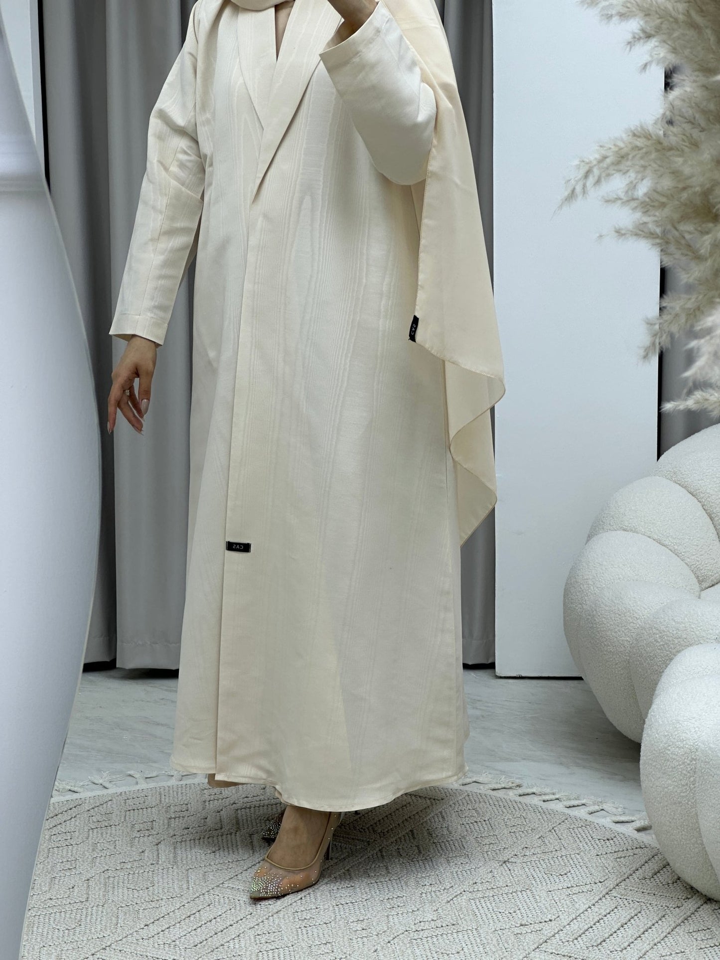 C RTW Premium Jacquard Cream Winter Coat Abaya Set