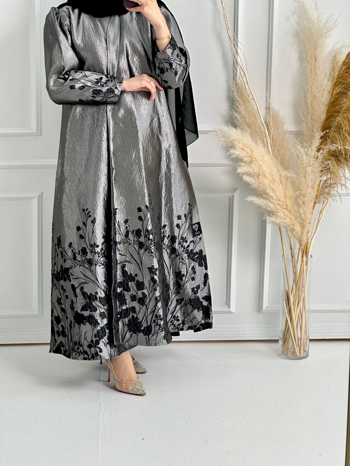 C RTW Silver Black Evening Abaya 57