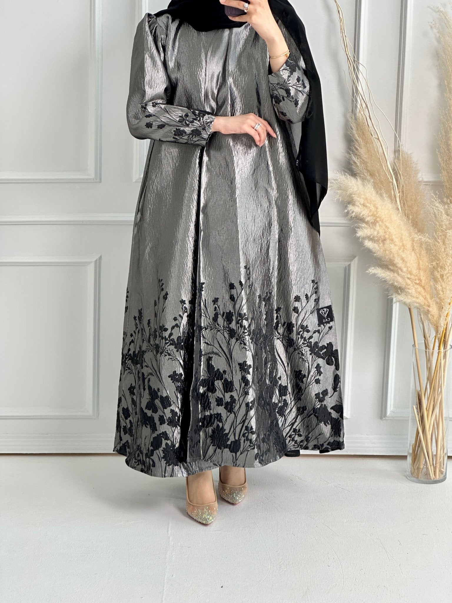 C RTW Silver Black Evening Abaya 57