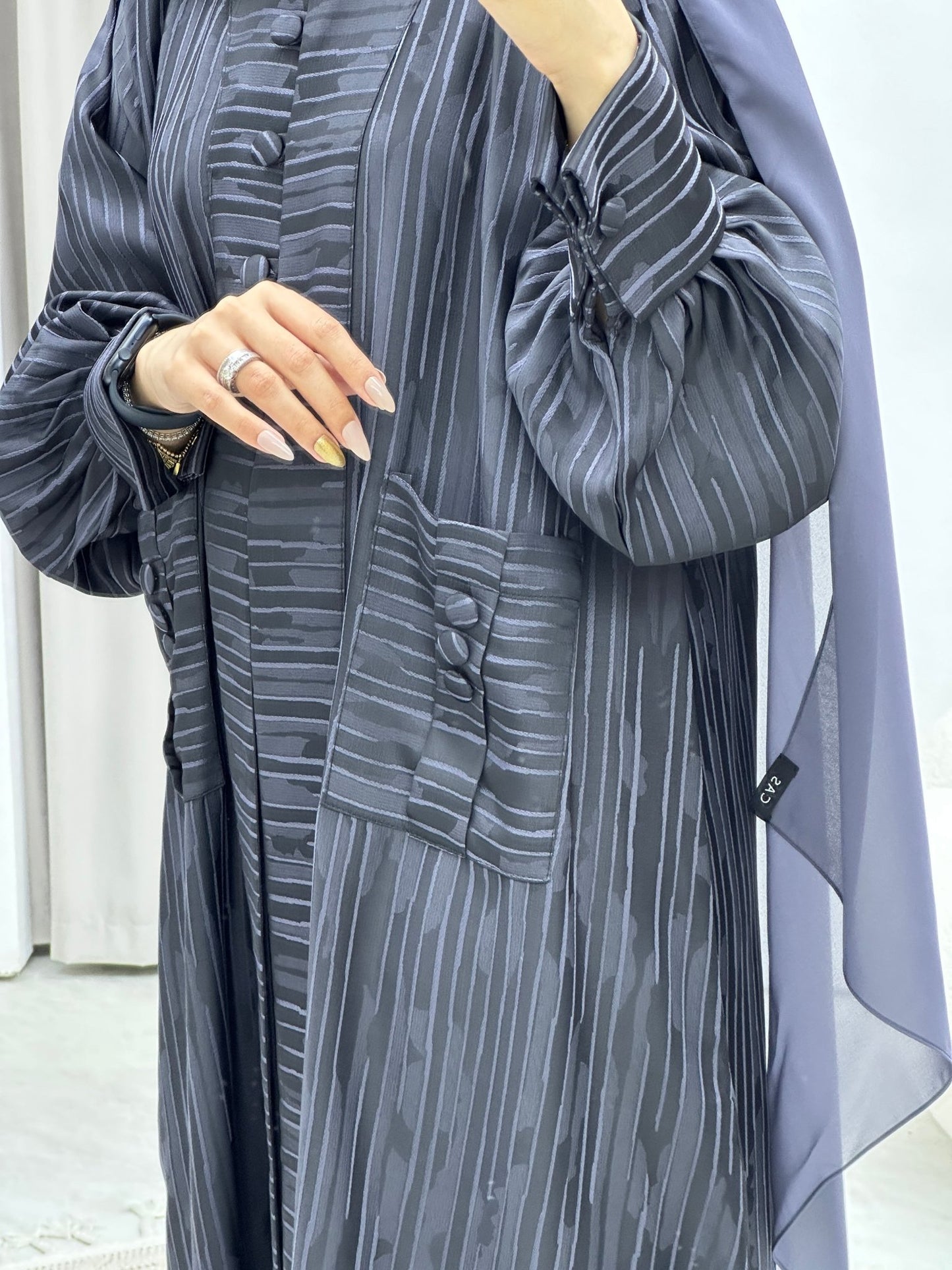 C RTW Stripe Print Blue Abaya