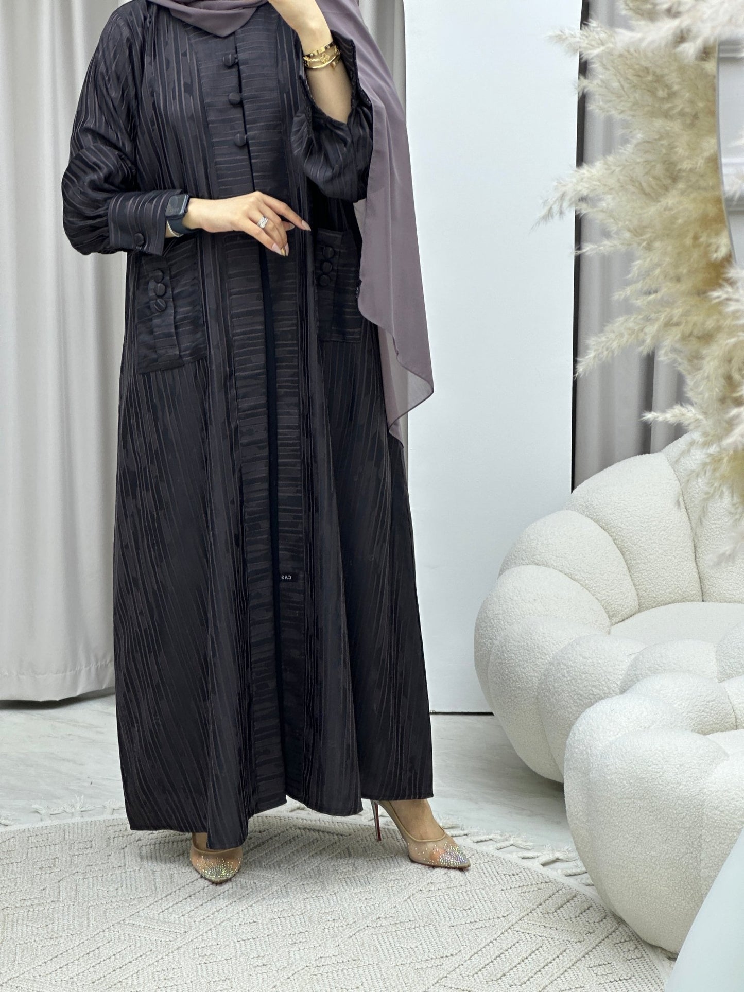 C RTW Stripe Print Purple Abaya