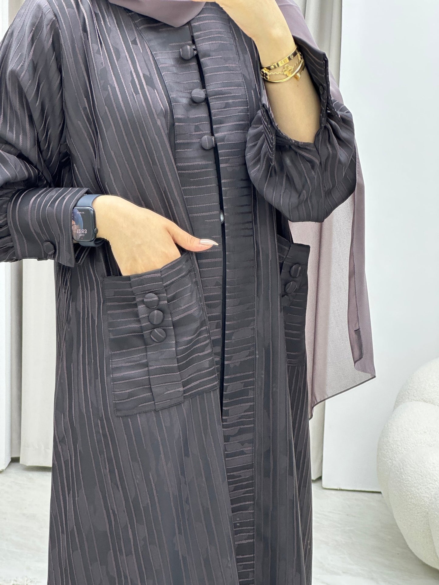 C RTW Stripe Print Purple Abaya