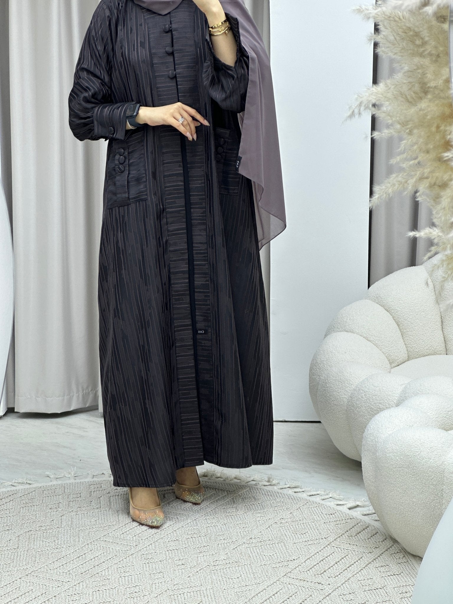 C RTW Stripe Print Purple Abaya