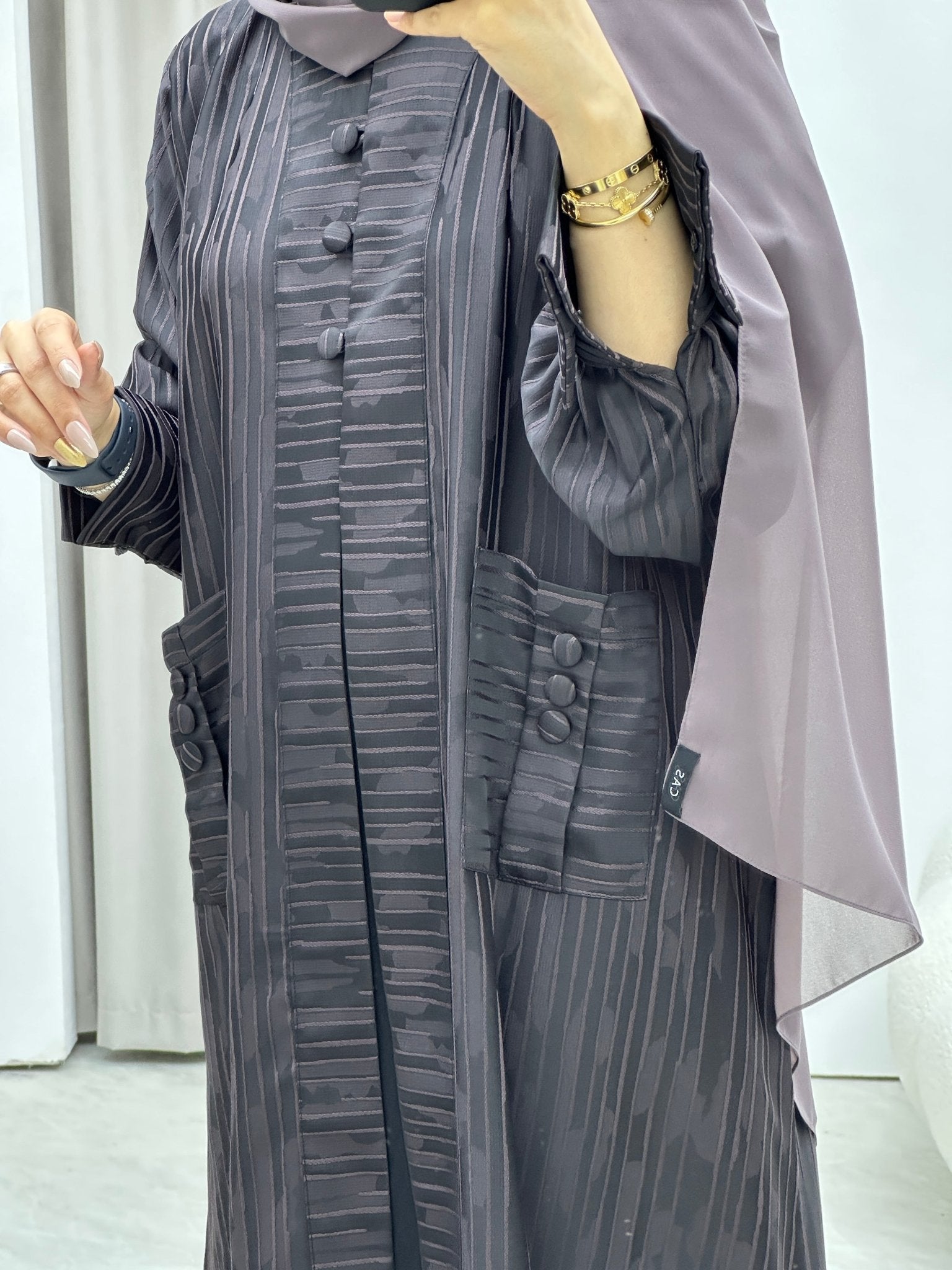 C RTW Stripe Print Purple Abaya