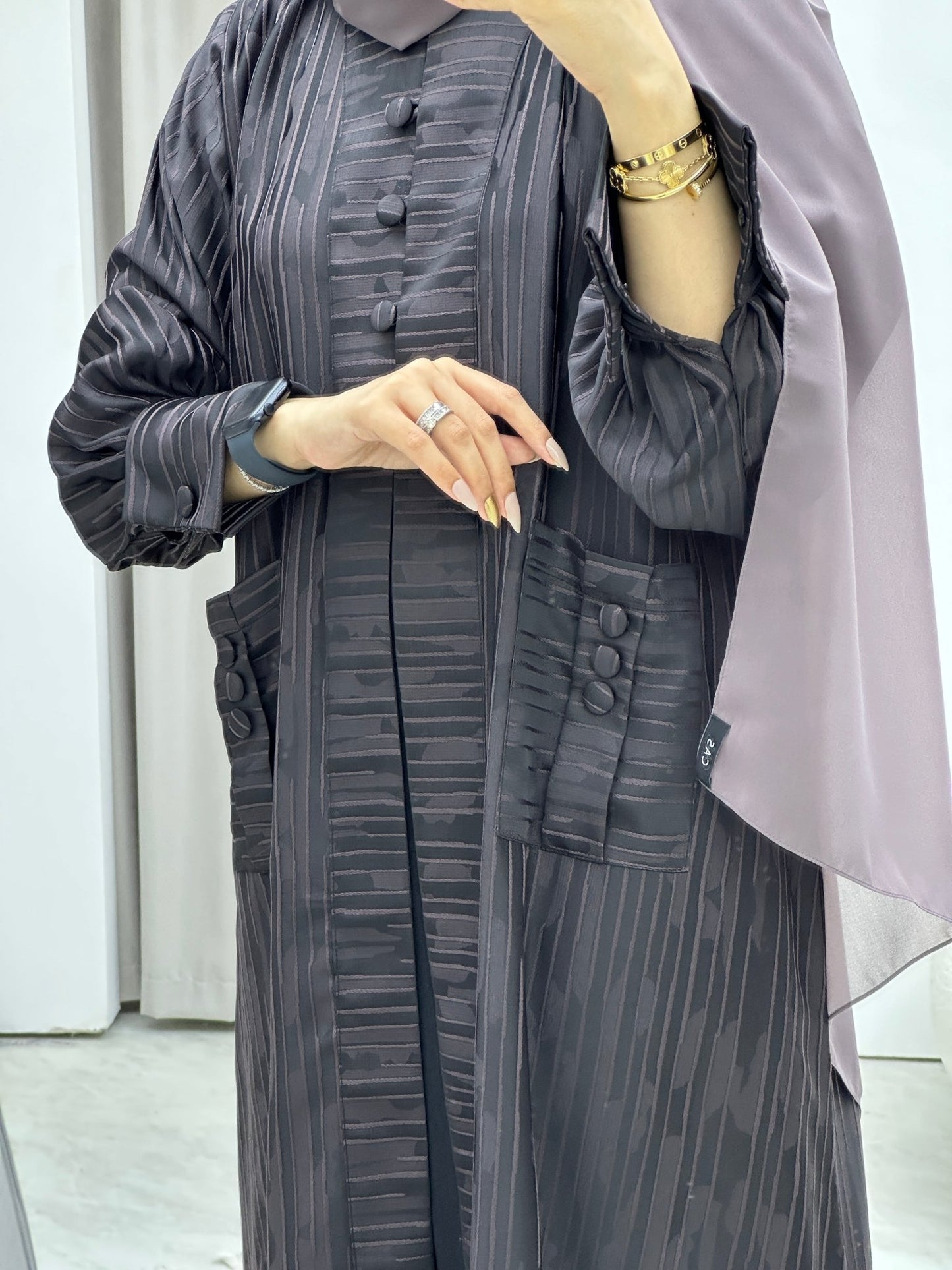 C RTW Stripe Print Purple Abaya