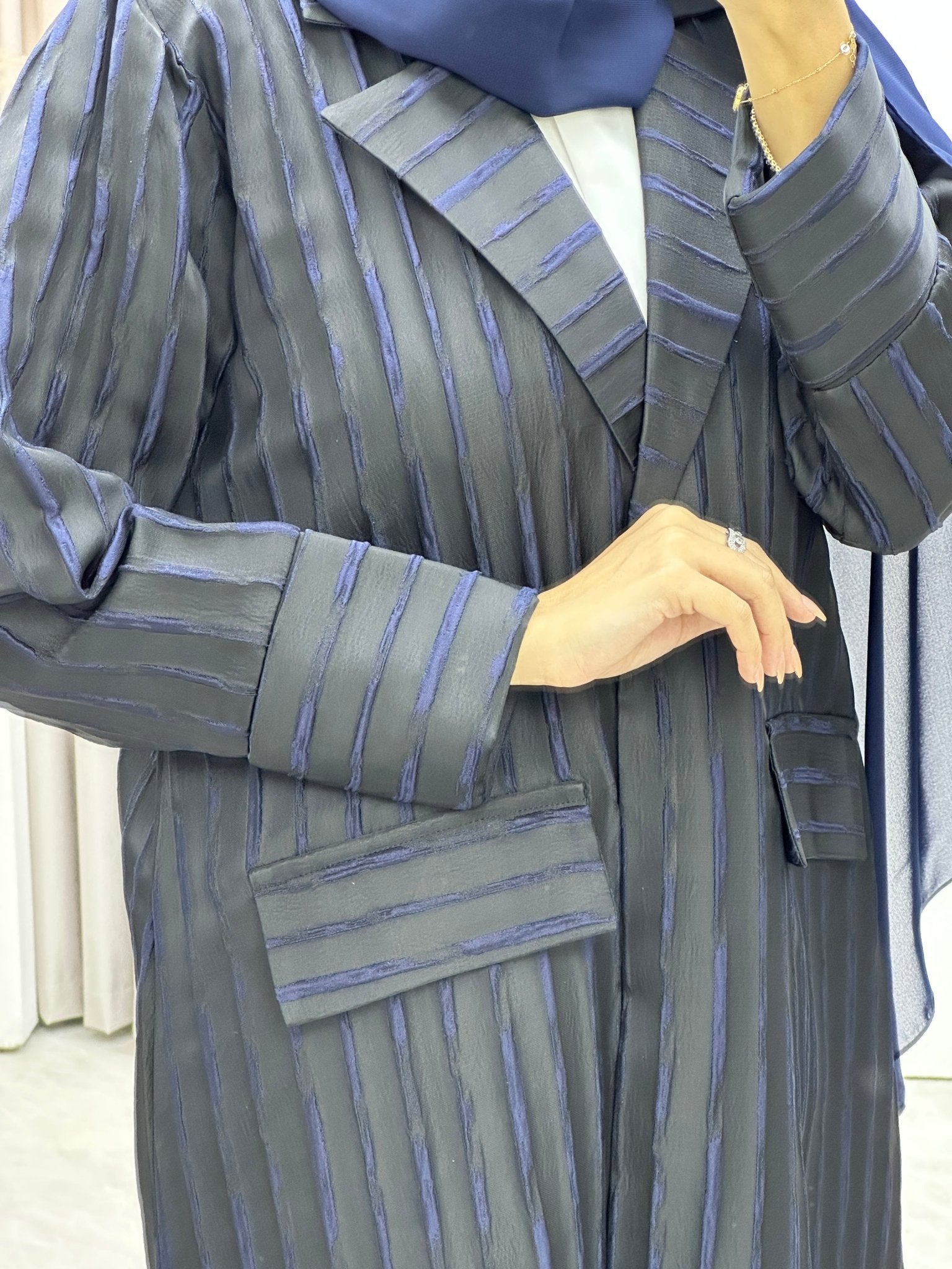 C RTW Striped Blue Coat Abaya Set