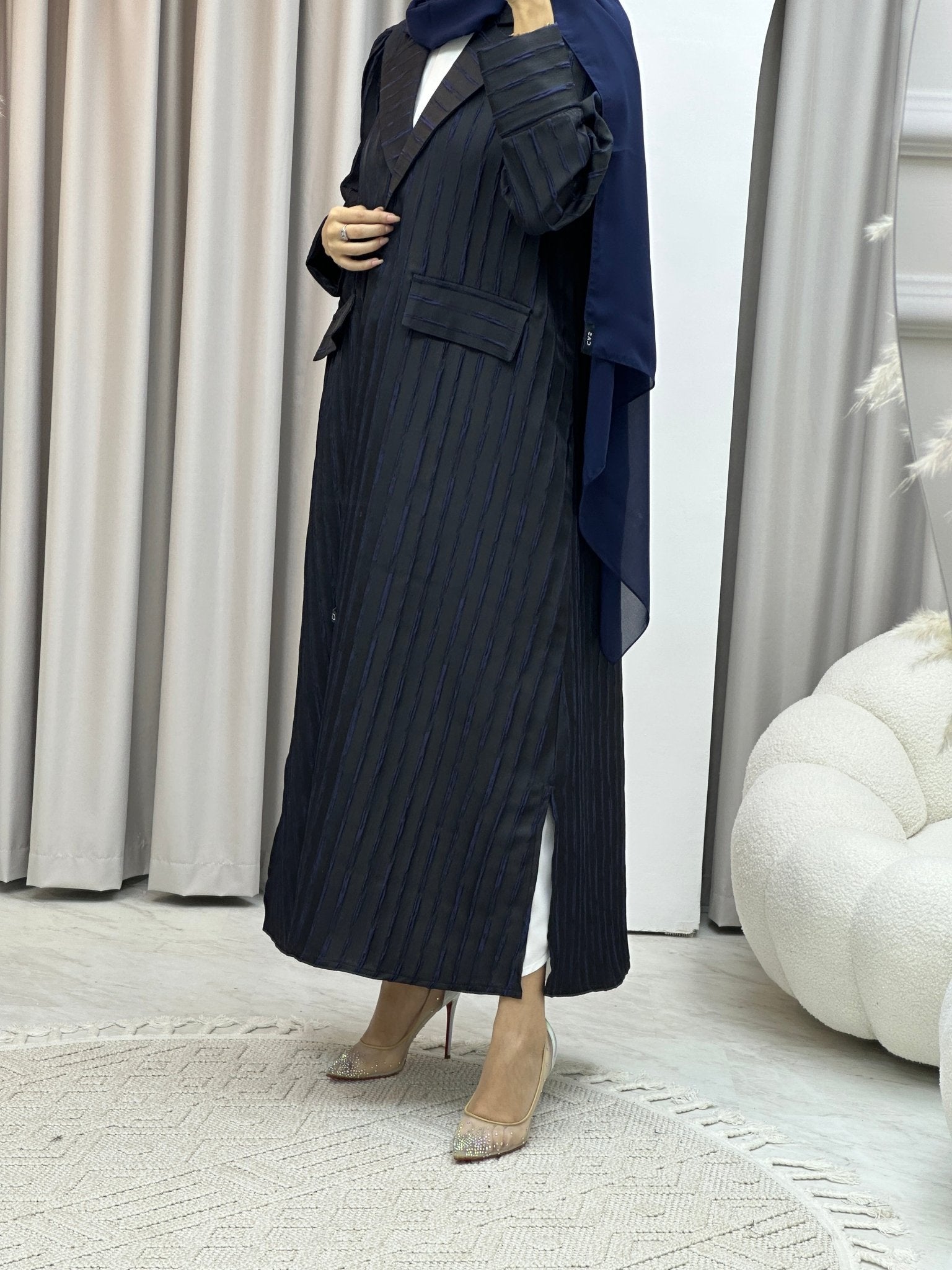 C RTW Striped Blue Coat Abaya Set