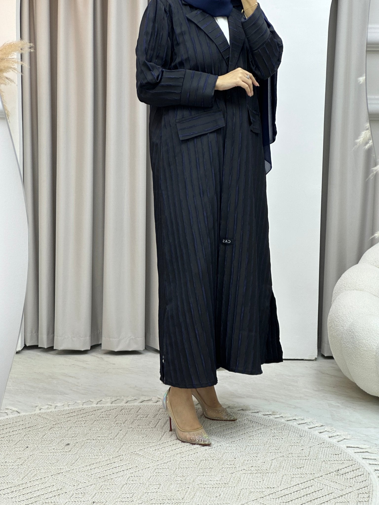 C RTW Striped Blue Coat Abaya Set