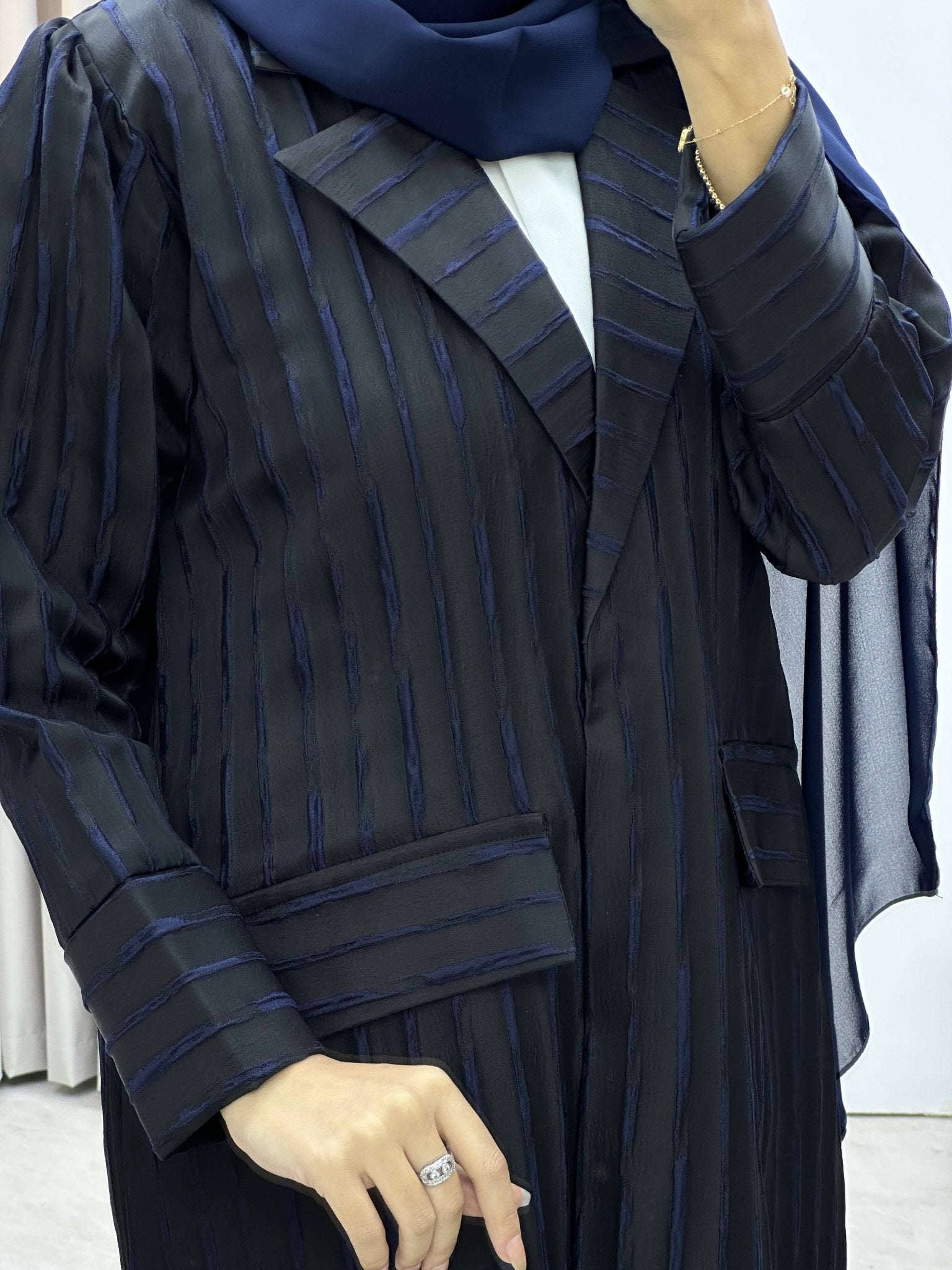C RTW Striped Blue Coat Abaya Set