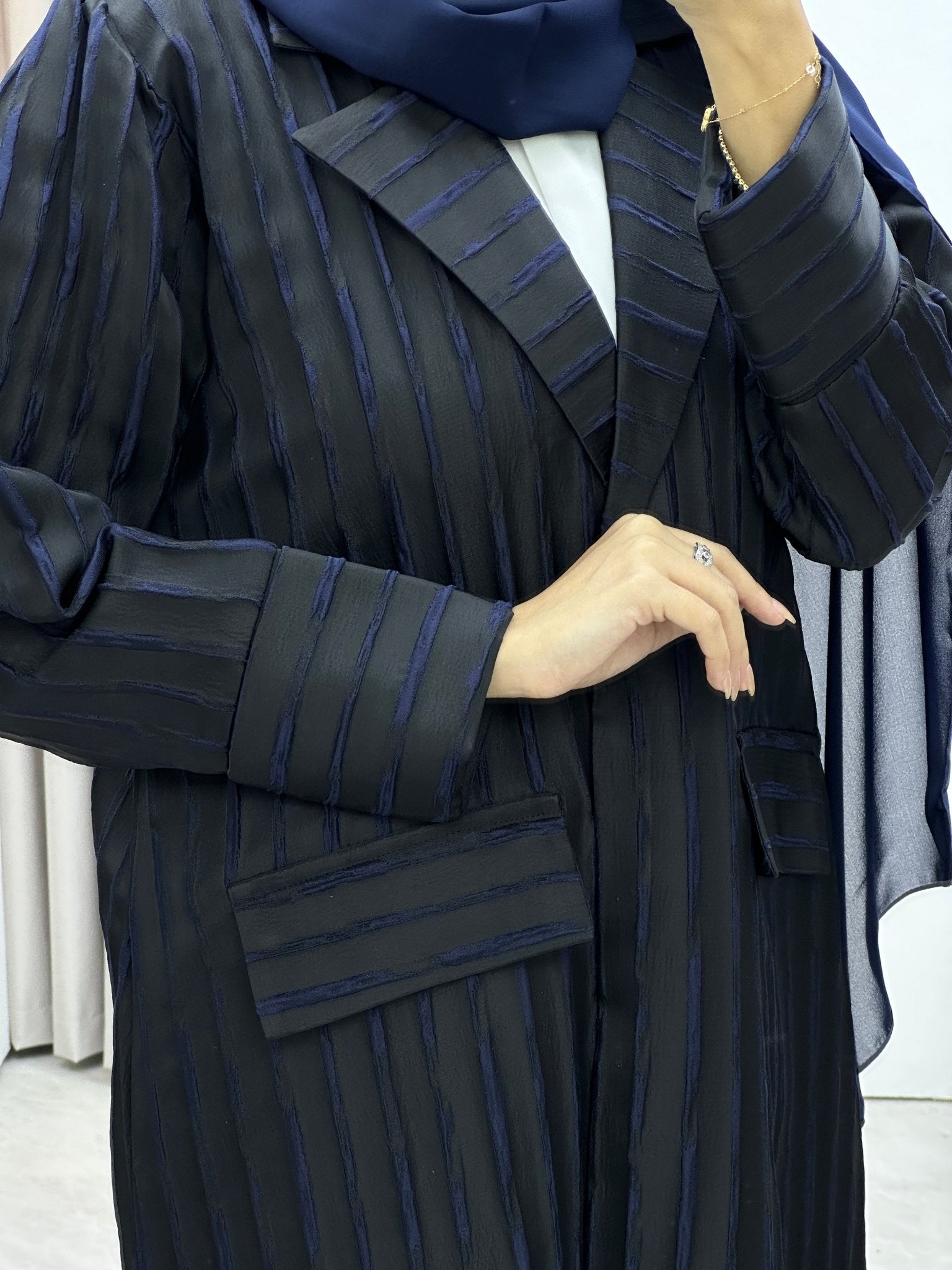 C RTW Striped Blue Coat Abaya Set