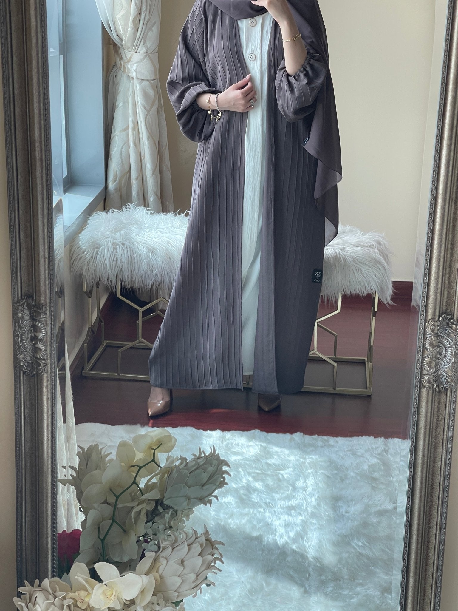 C - RTW - Striped - Brown - Abaya - Set