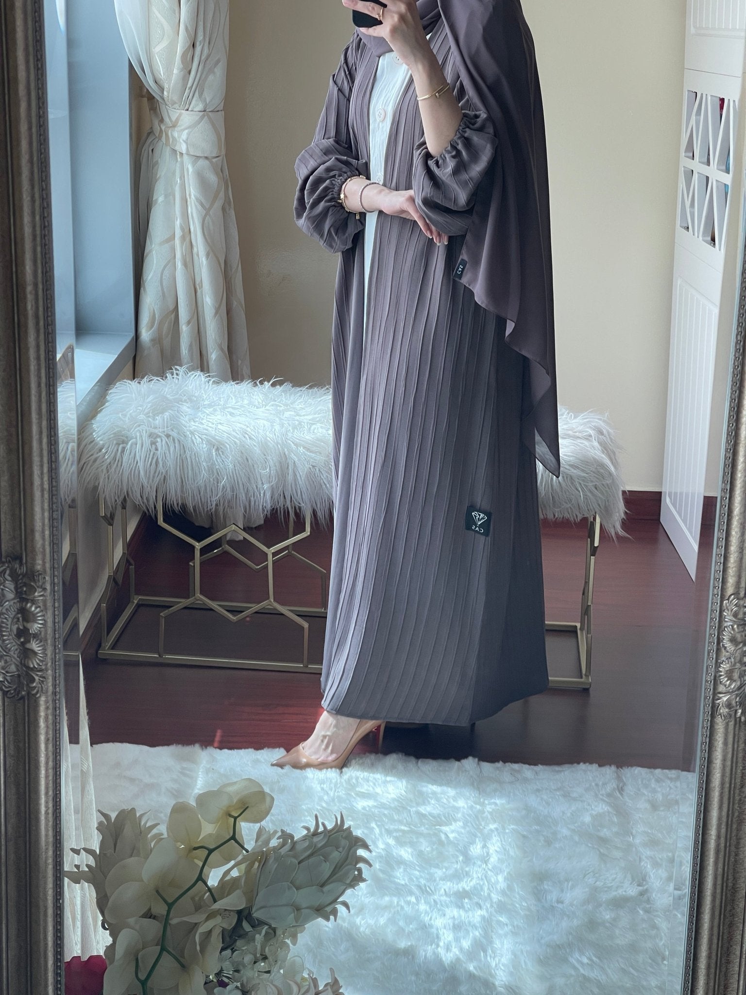 C - RTW - Striped - Brown - Abaya - Set