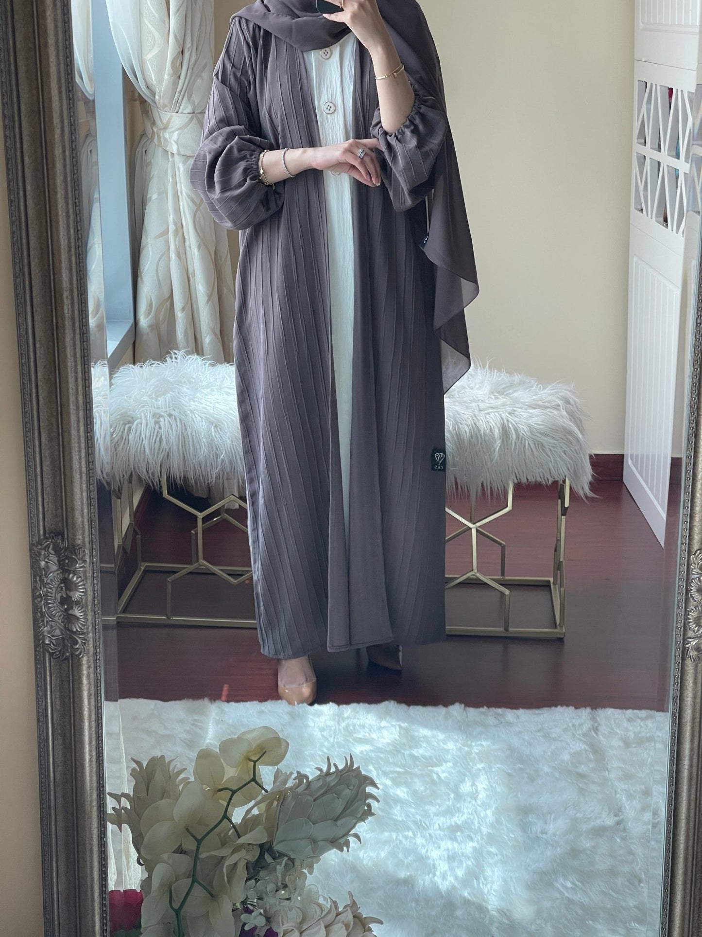 C - RTW - Striped - Brown - Abaya - Set