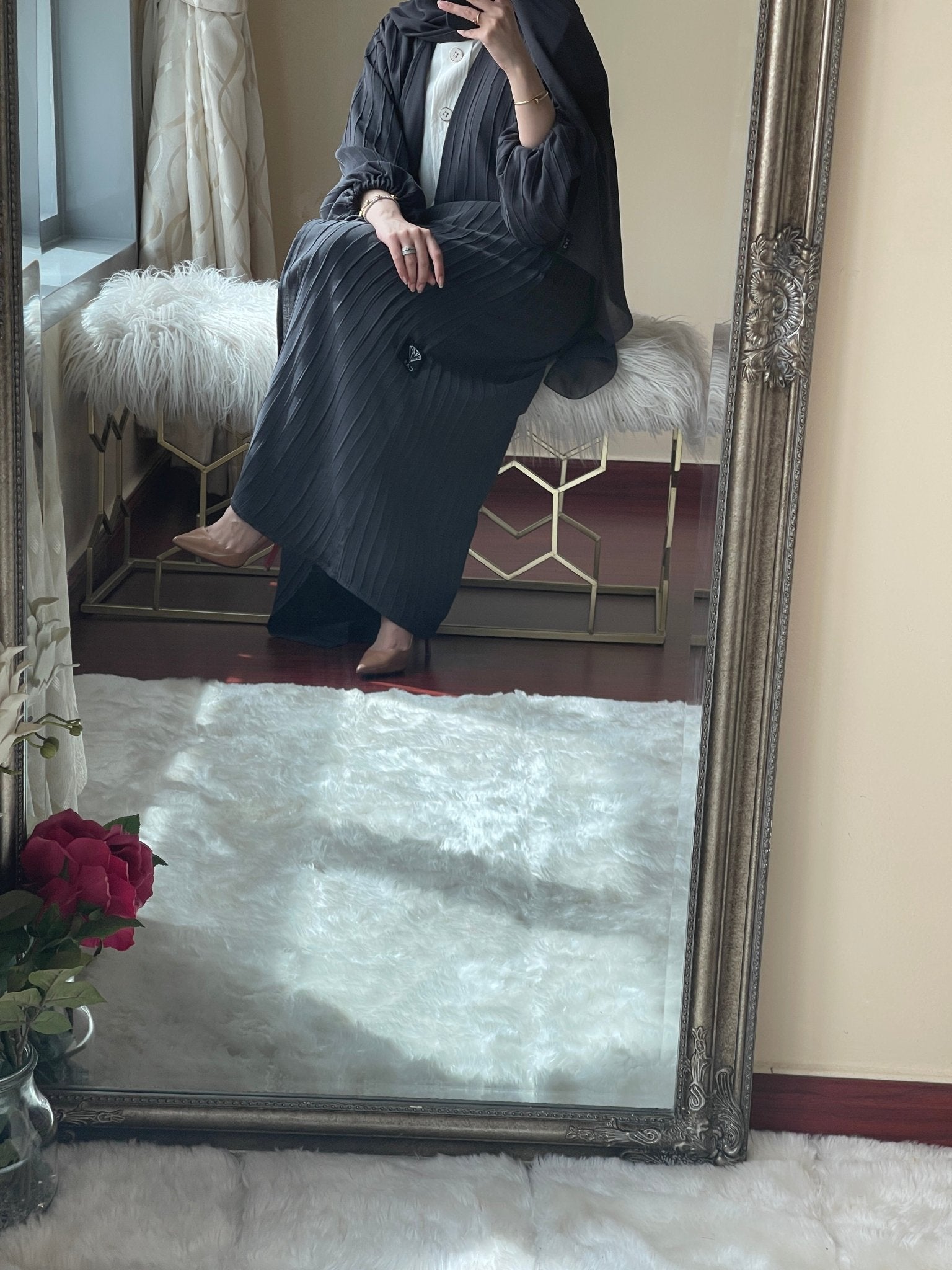 C - RTW - Striped - Grey - Abaya - Set