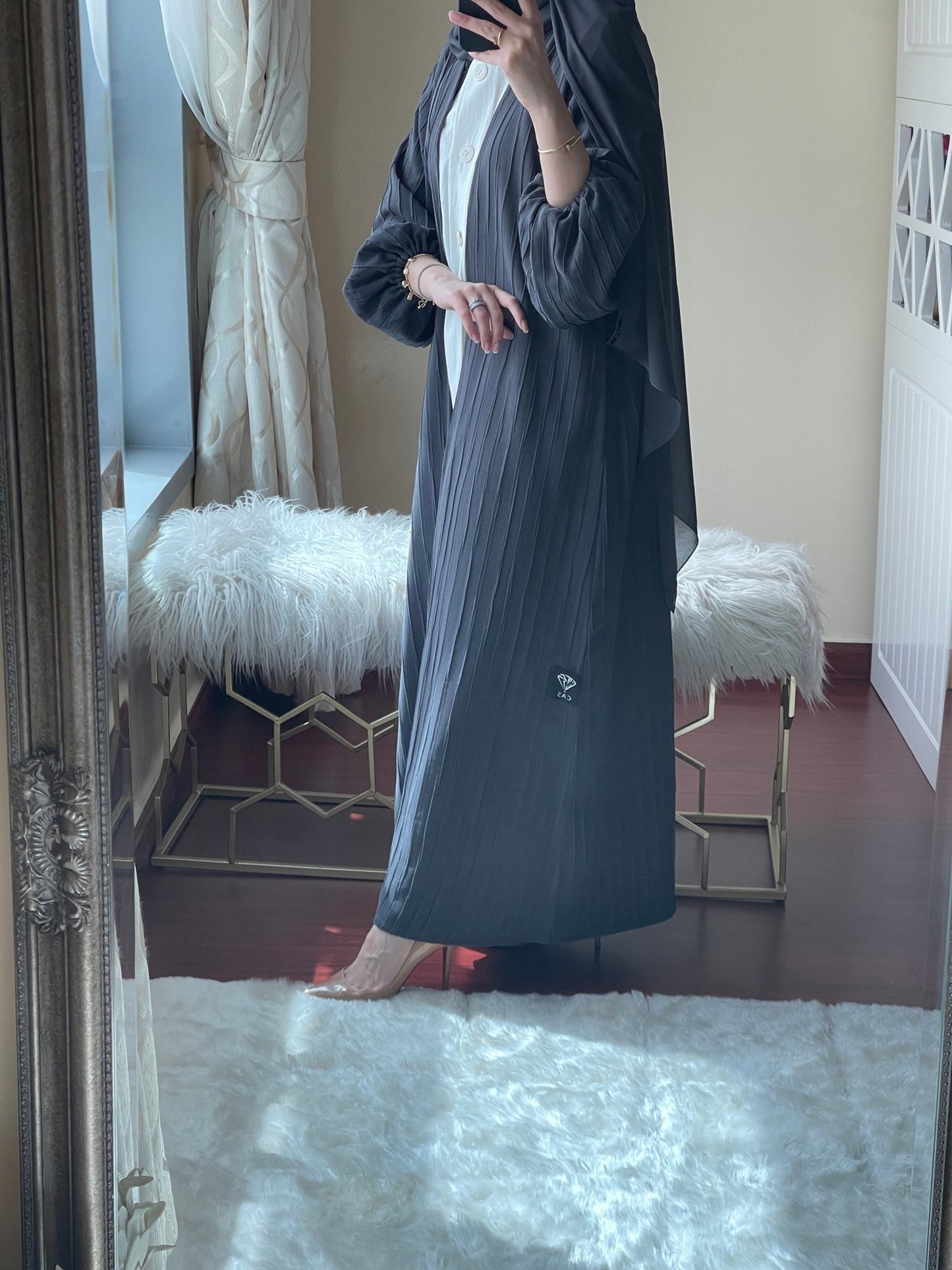 C - RTW - Striped - Grey - Abaya - Set