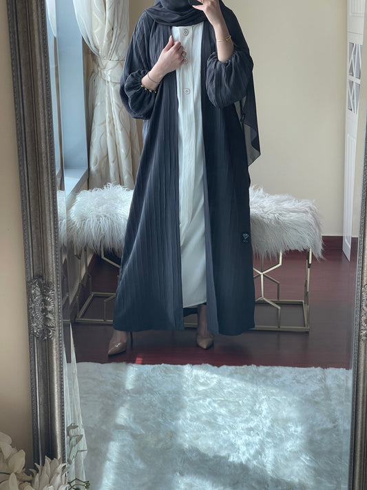 C - RTW - Striped - Grey - Abaya - Set