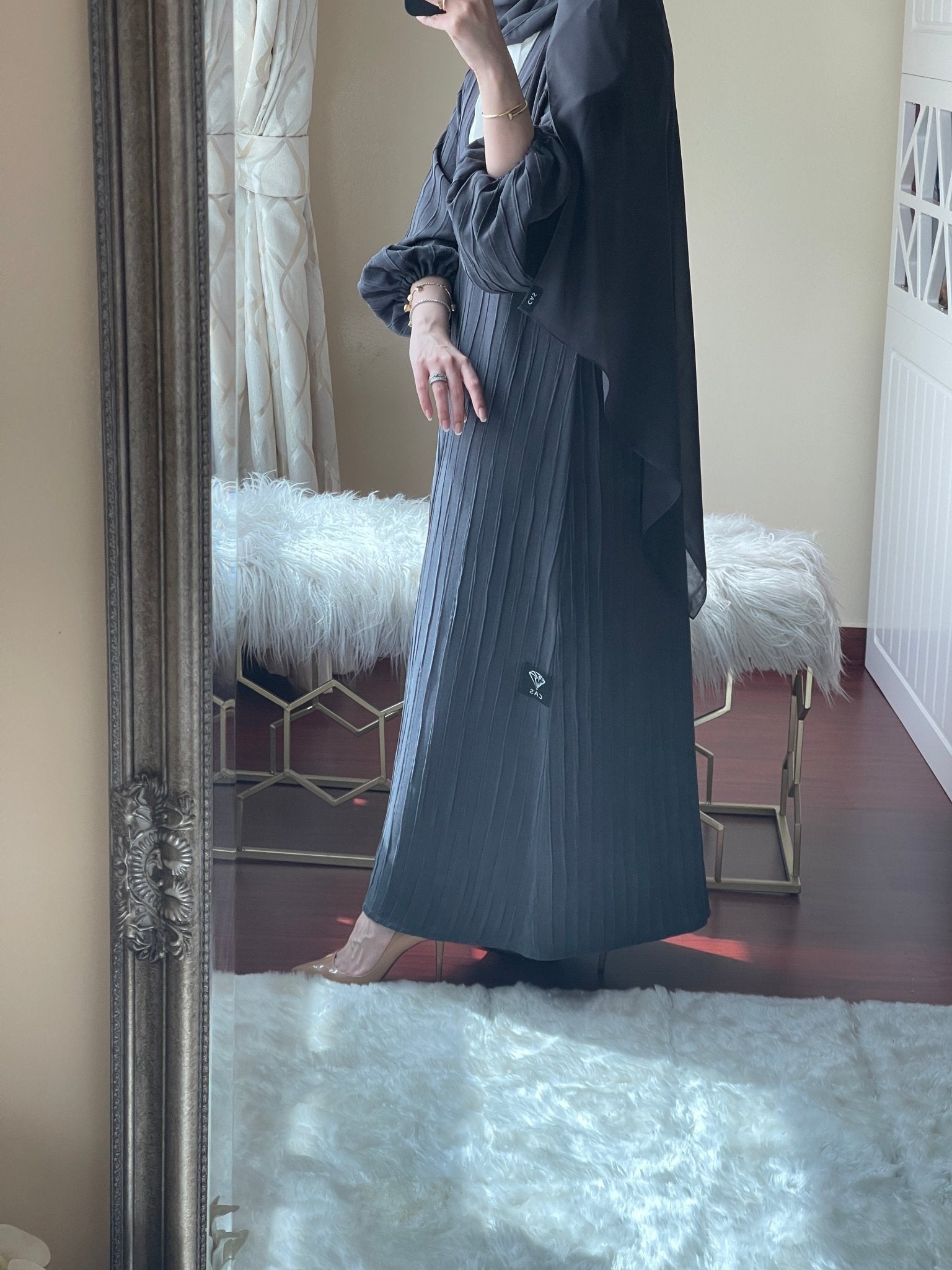 C - RTW - Striped - Grey - Abaya - Set