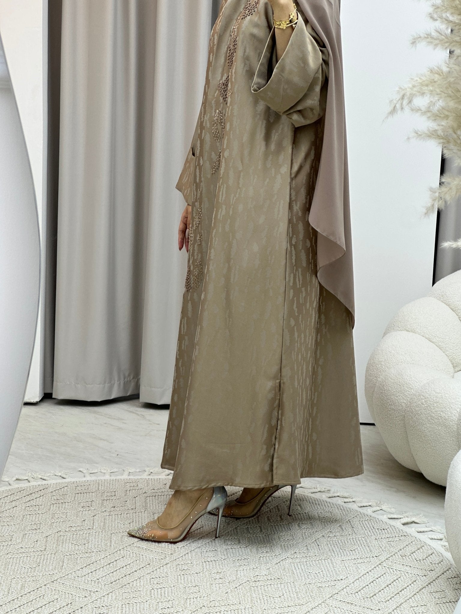 C RTW Turkish Cupro Evening Beige Abaya