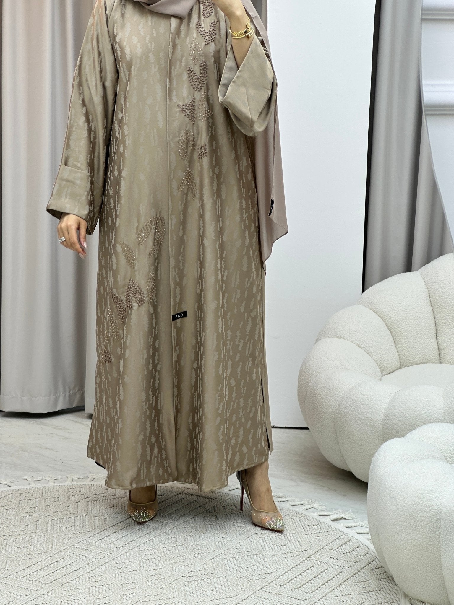 C RTW Turkish Cupro Evening Beige Abaya