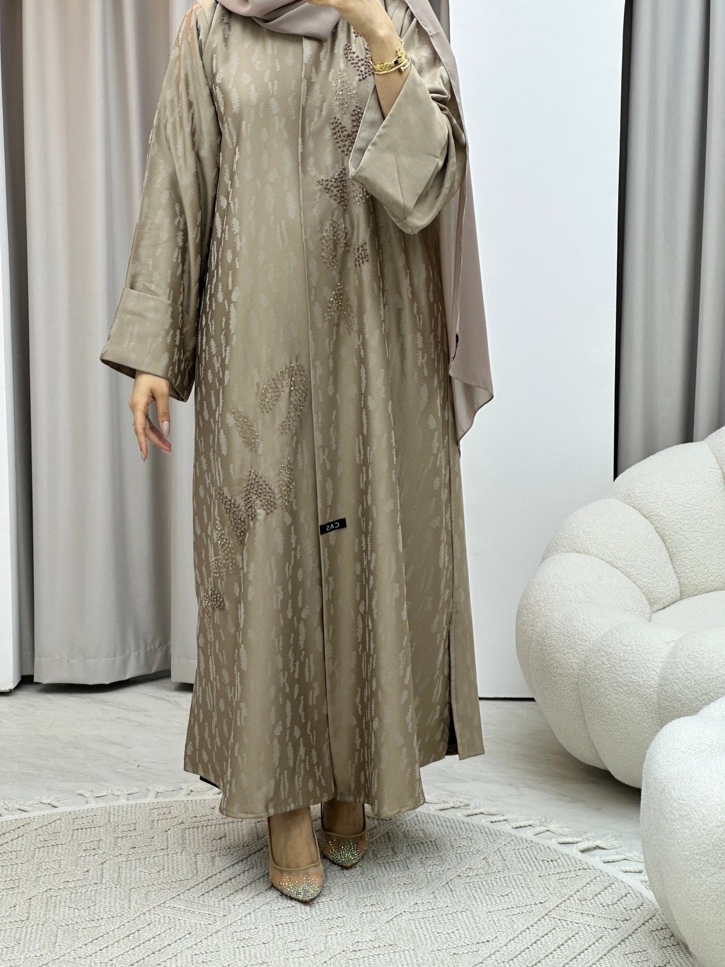 C RTW Turkish Cupro Evening Beige Abaya