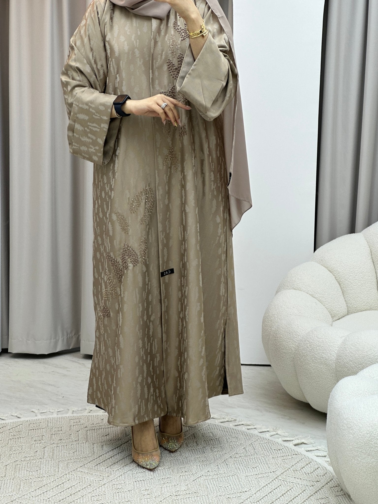 C RTW Turkish Cupro Evening Beige Abaya