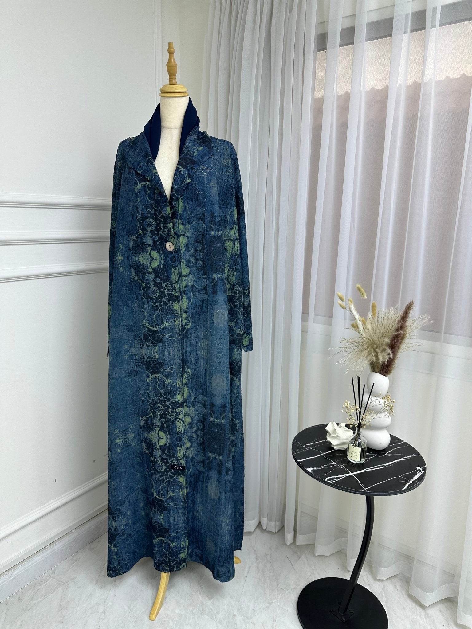 C RTW Turquoise Floral Printed Abaya