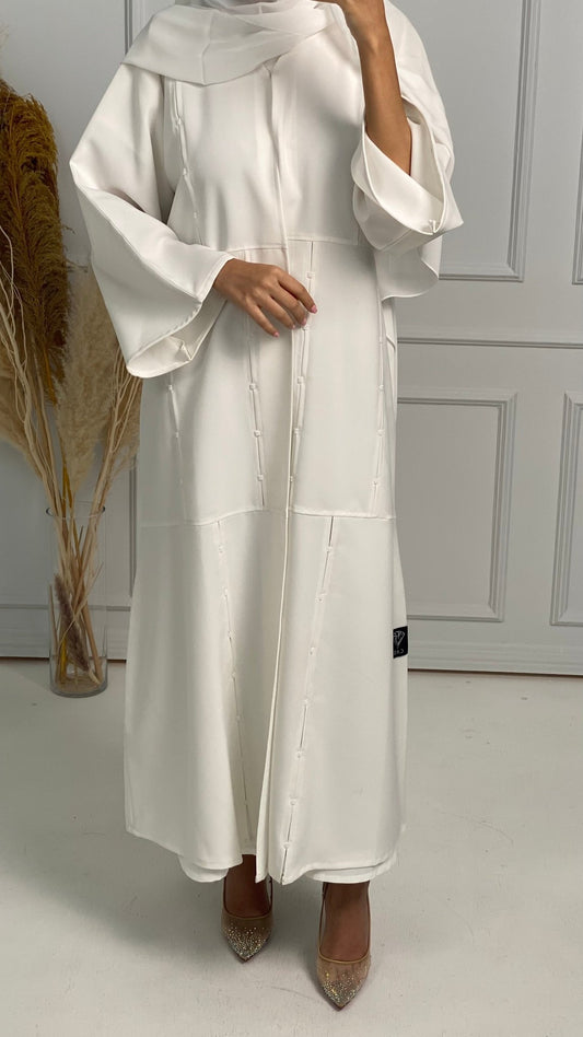 C RTW White Crepe Pleat Abaya Set