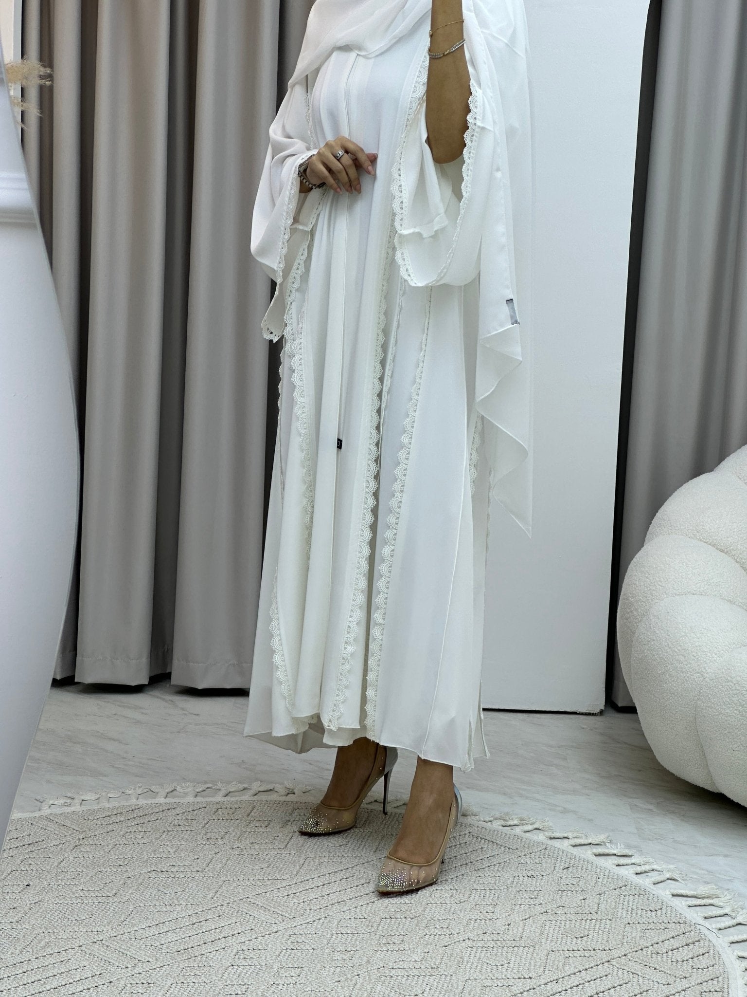 C RTW White Lace Abaya