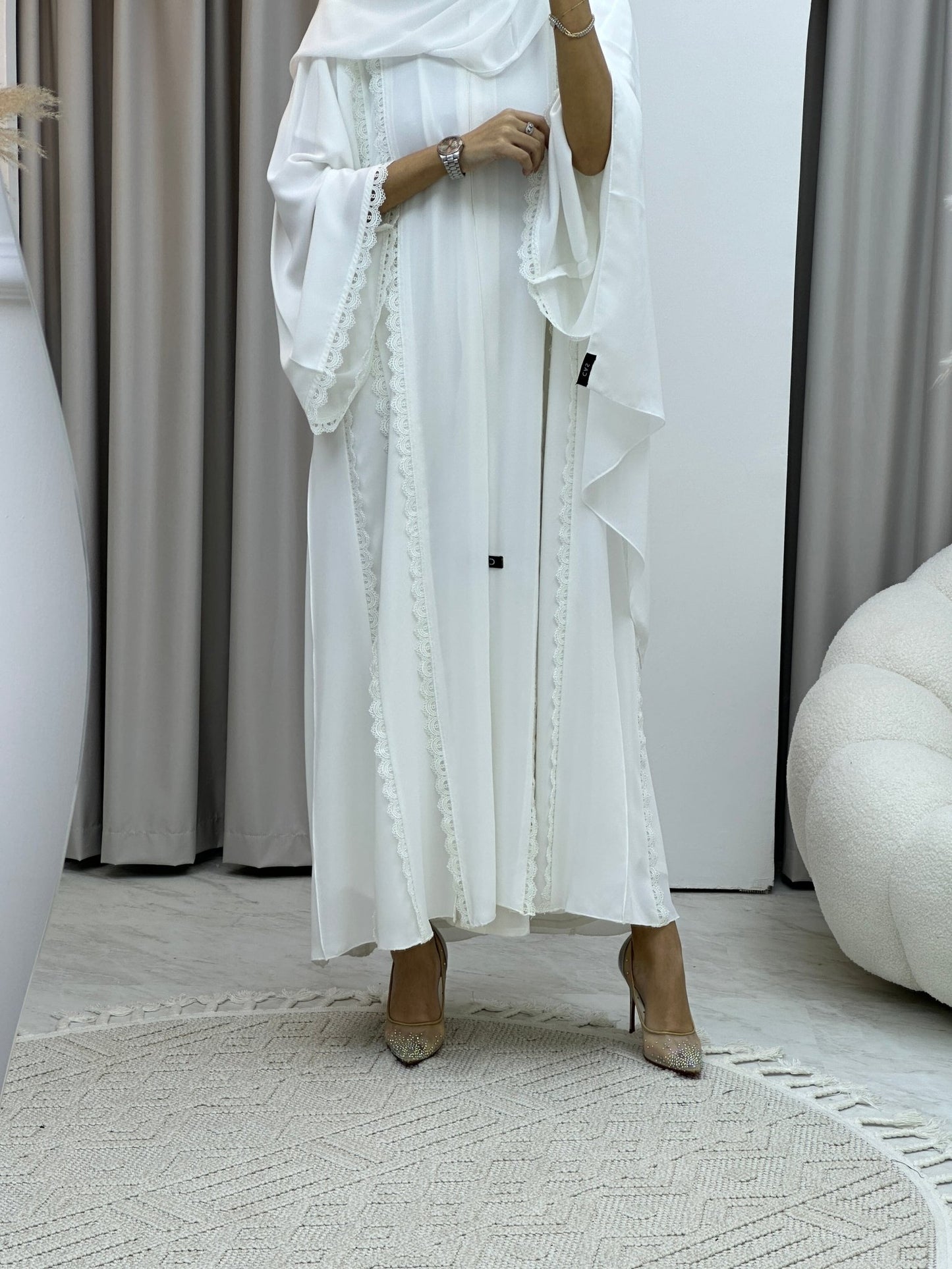 C RTW White Lace Abaya