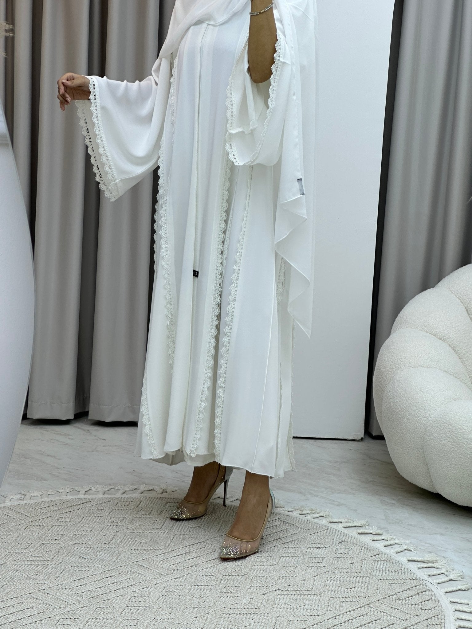 C RTW White Lace Abaya