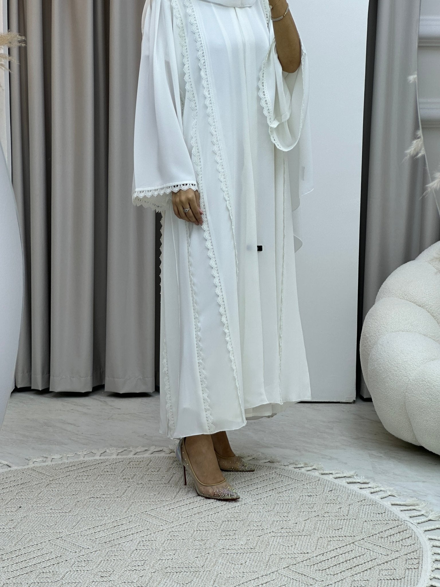 C RTW White Lace Abaya