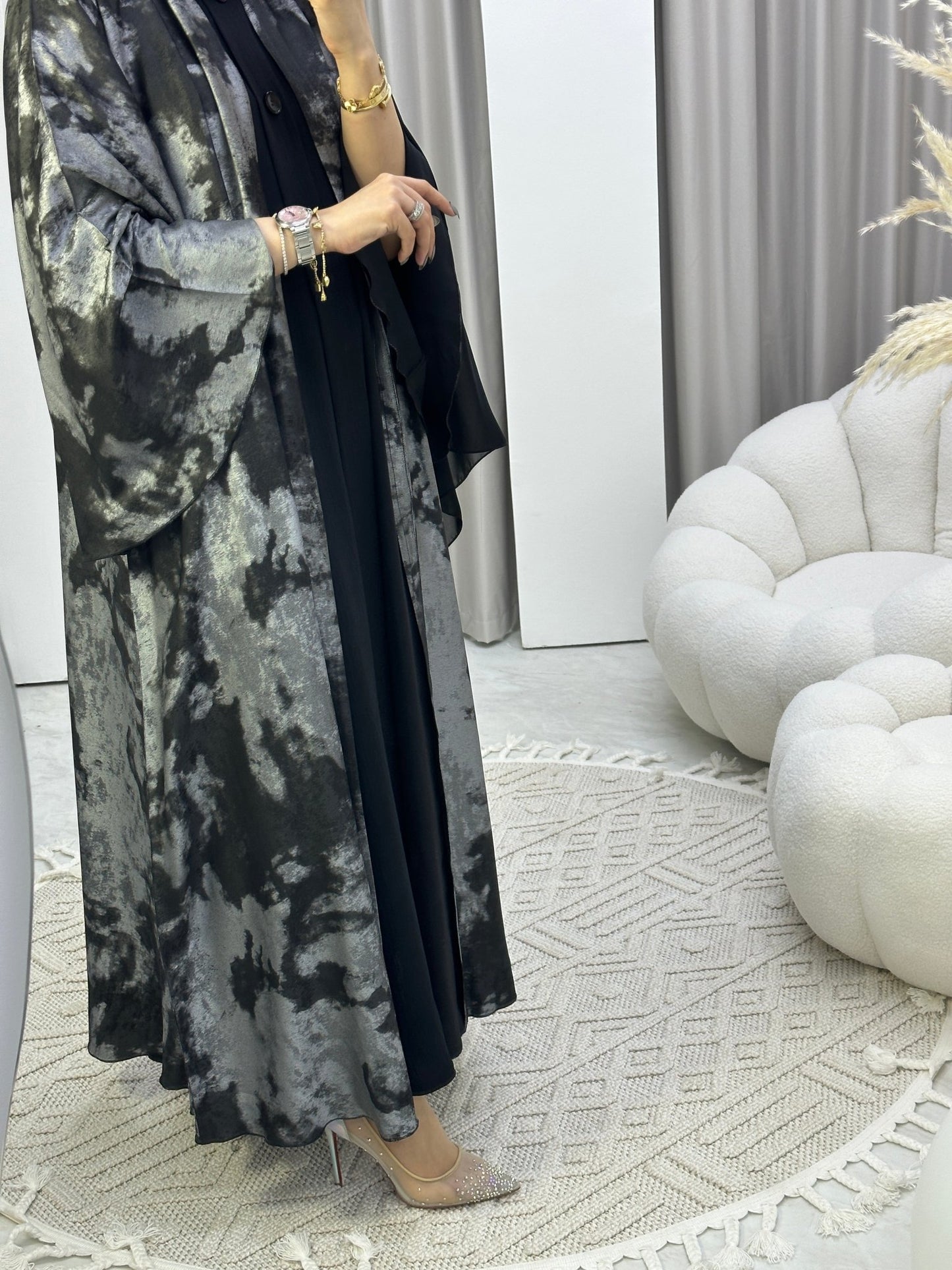 C Shimmer Black Bisht Abaya