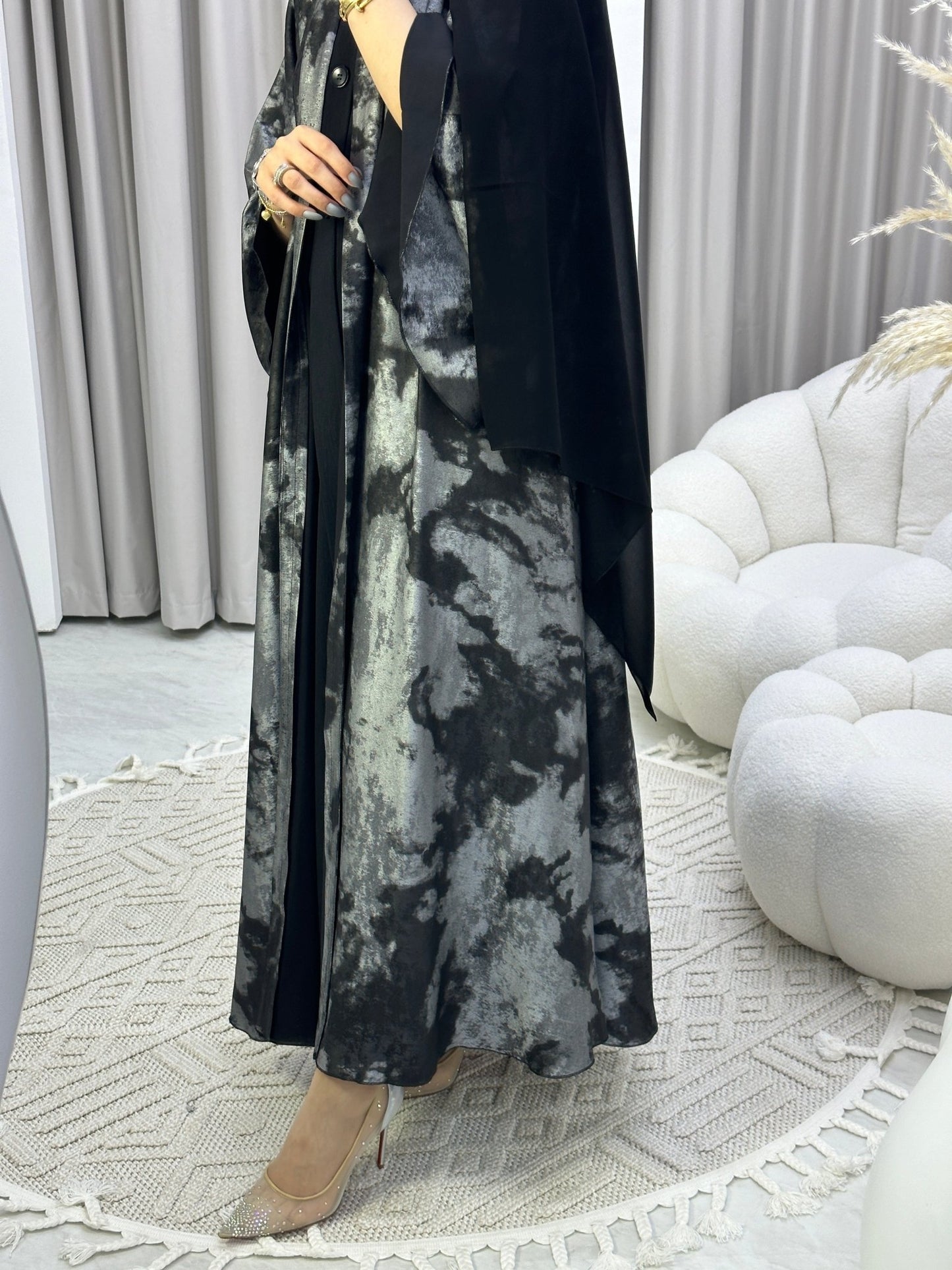 C Shimmer Black Bisht Abaya