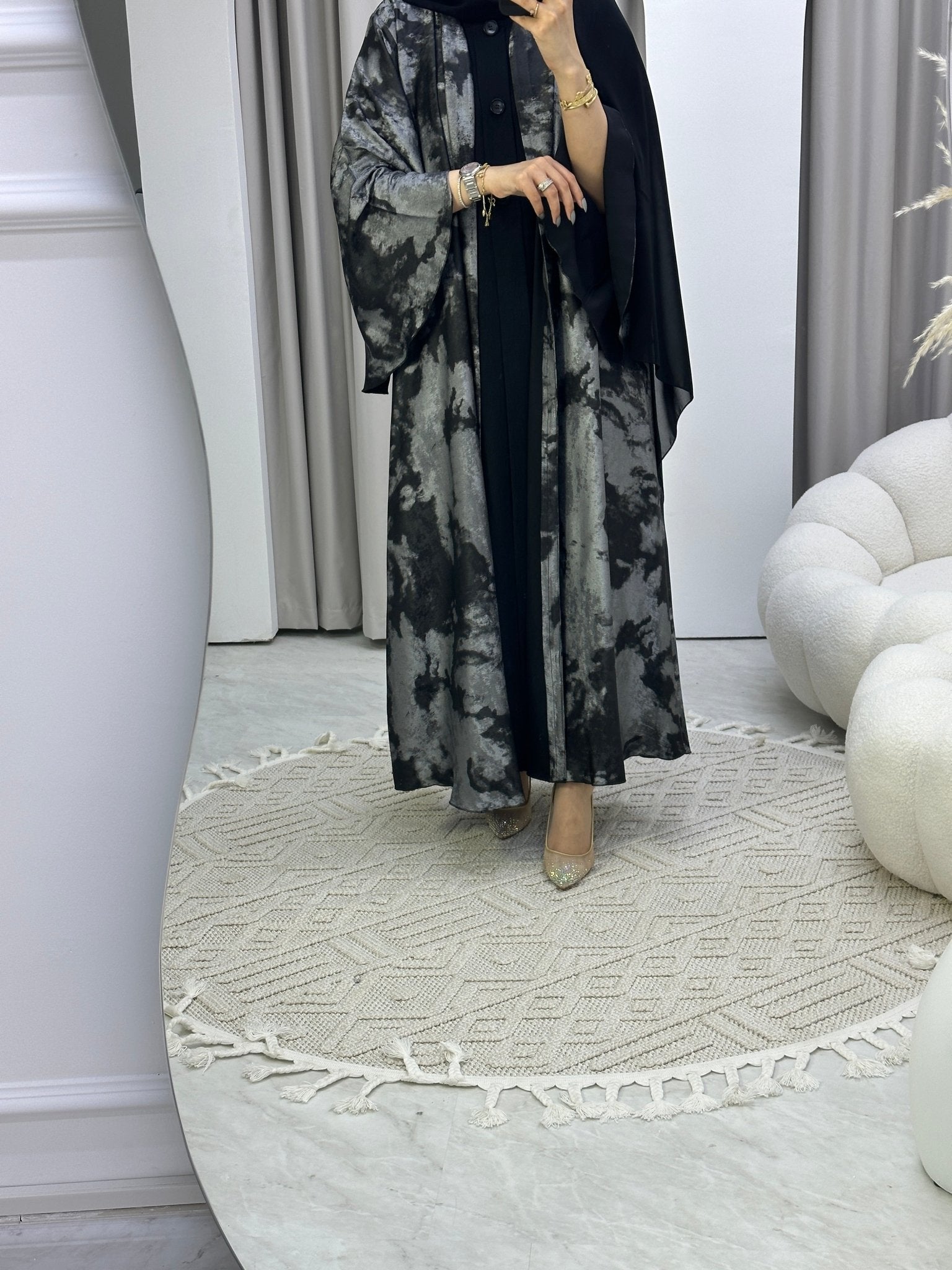 C Shimmer Black Bisht Abaya