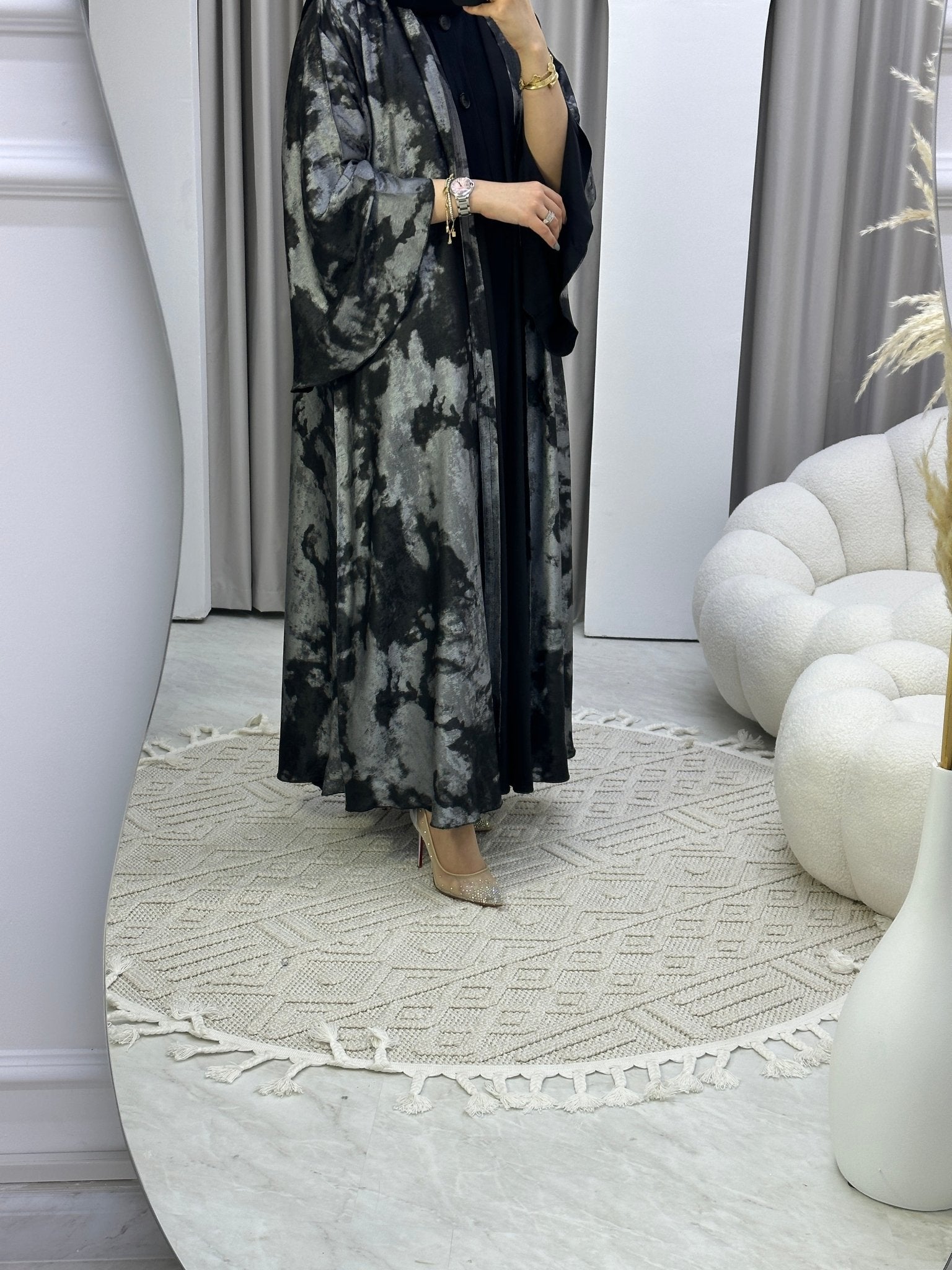 C Shimmer Black Bisht Abaya