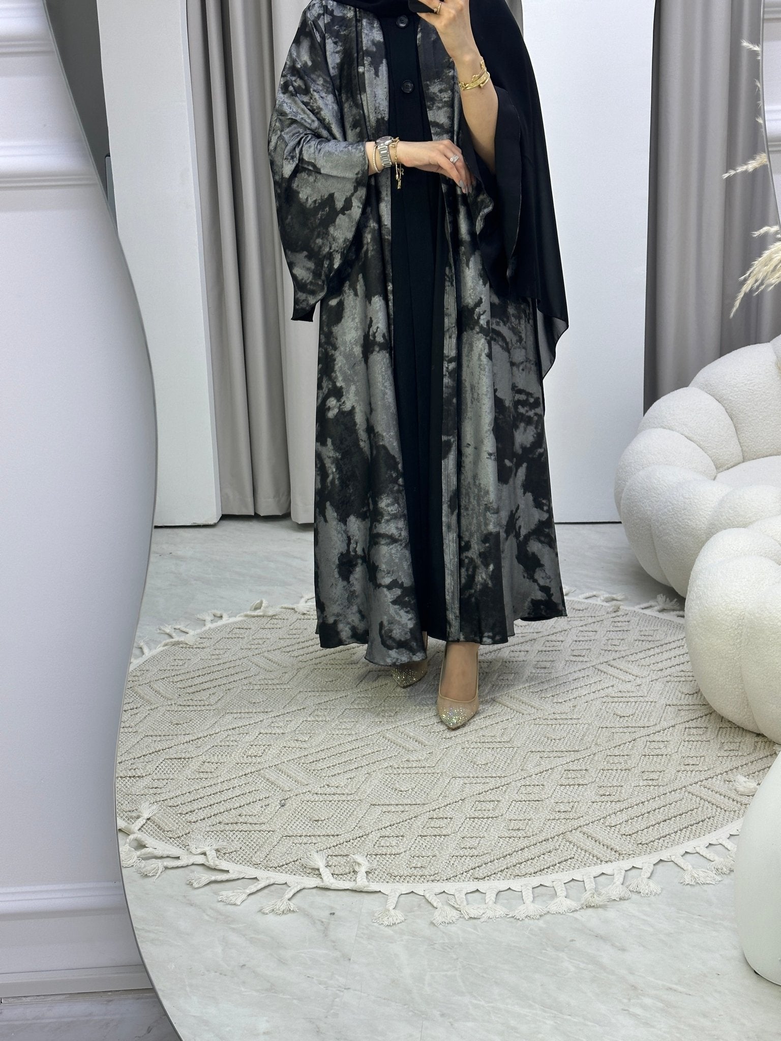 C Shimmer Black Bisht Abaya