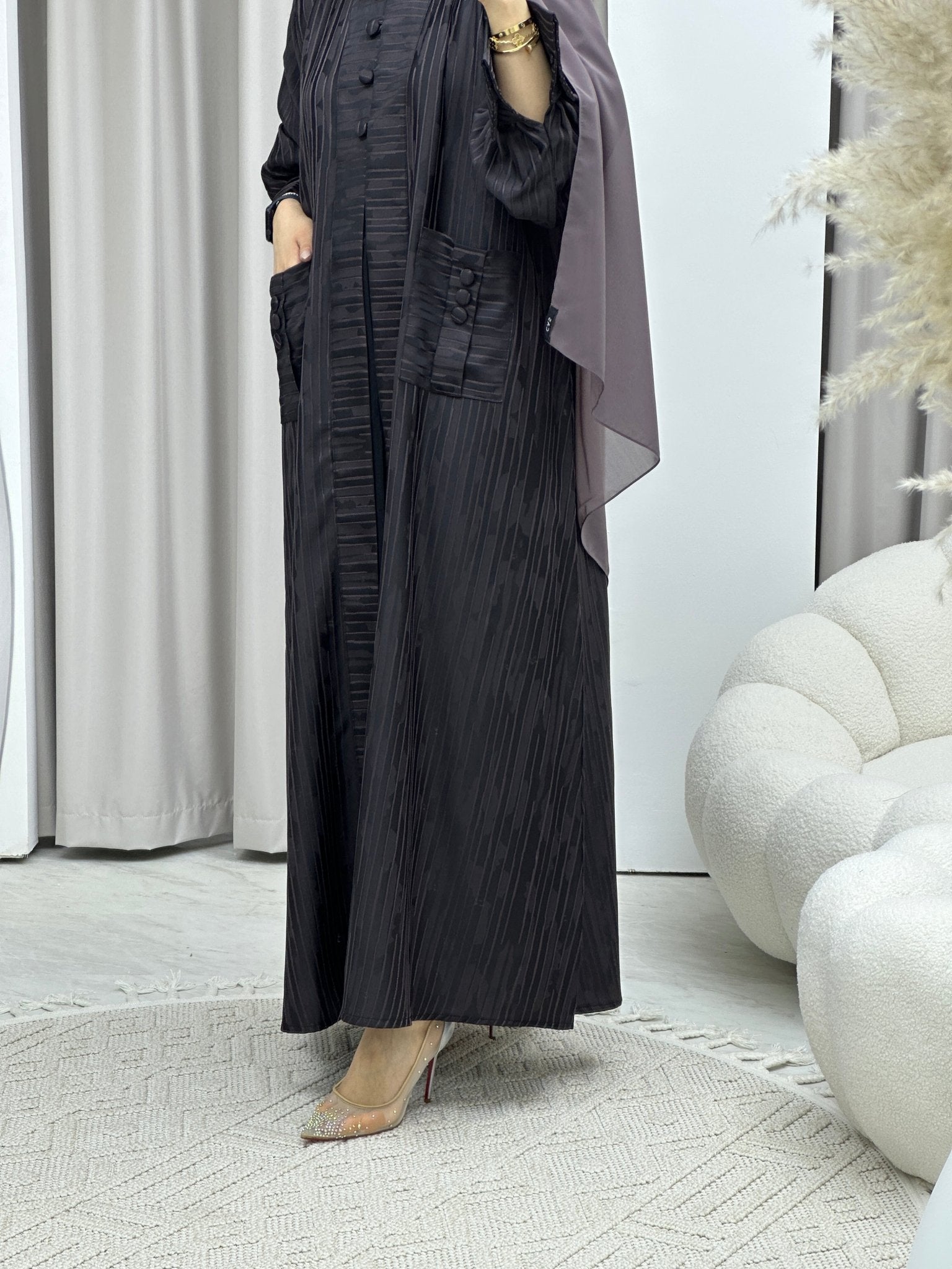 C Stripe Print Purple Abaya