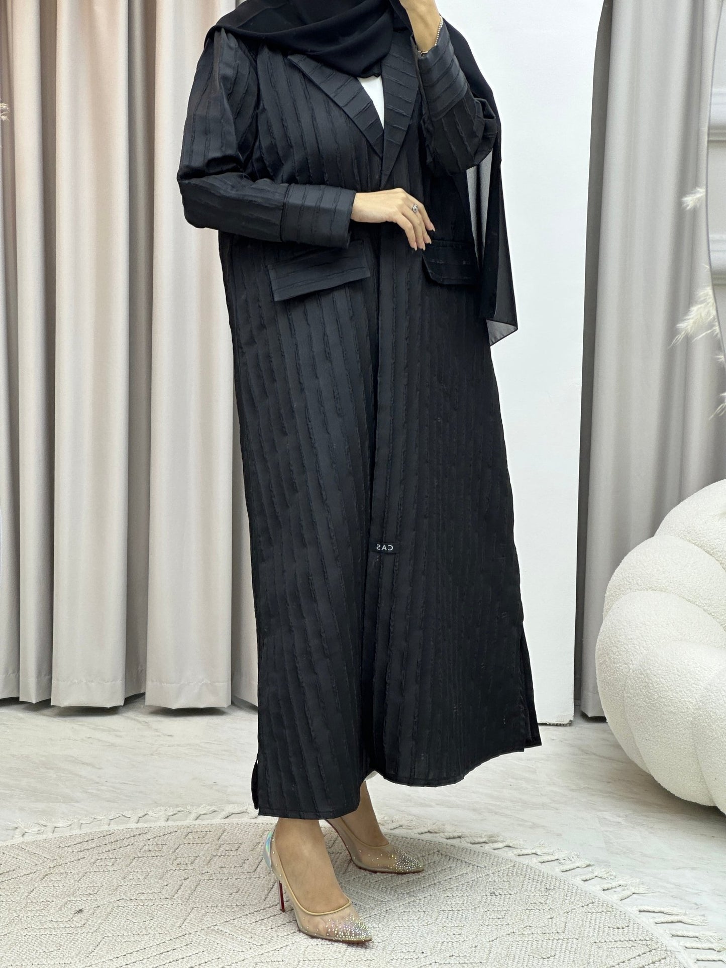 C Striped Black Coat Abaya Set