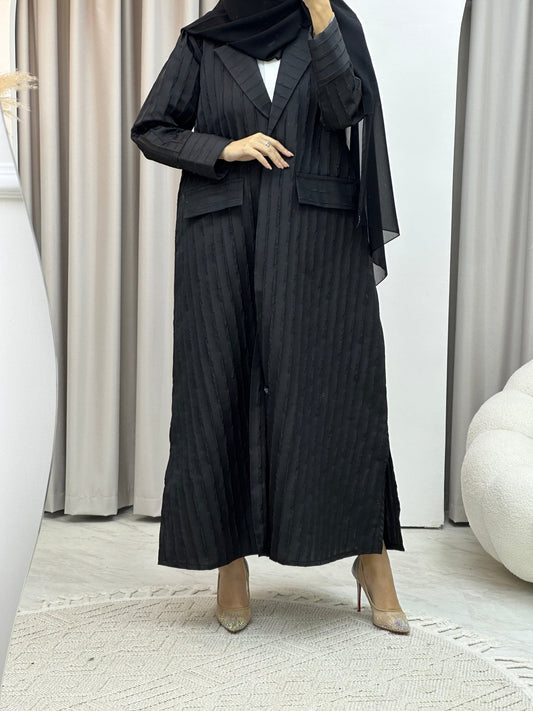 C Striped Black Coat Abaya Set