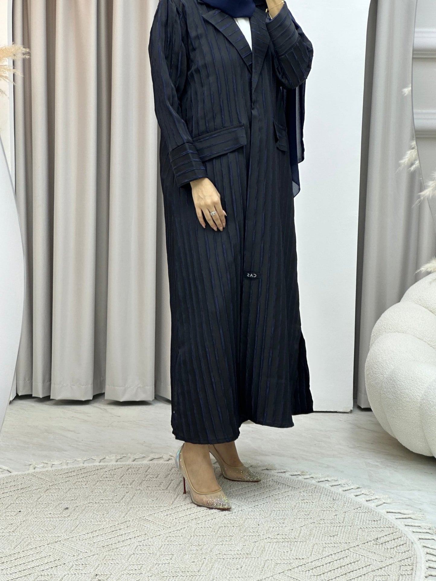 C Striped Blue Coat Abaya Set