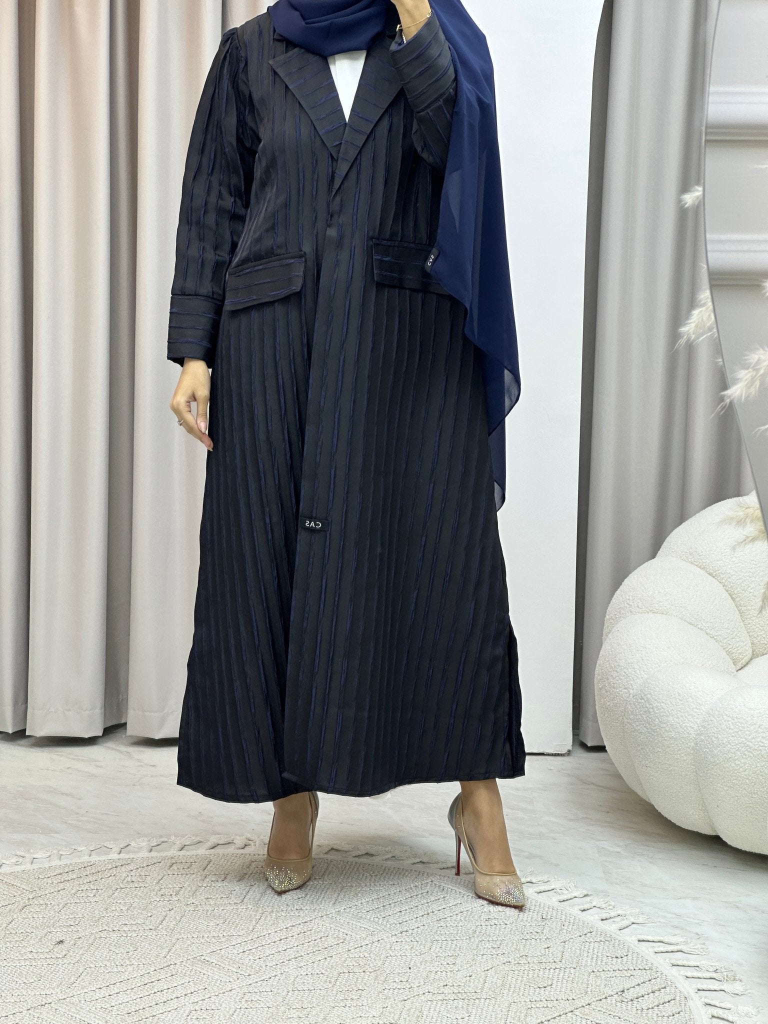 C Striped Blue Coat Abaya Set