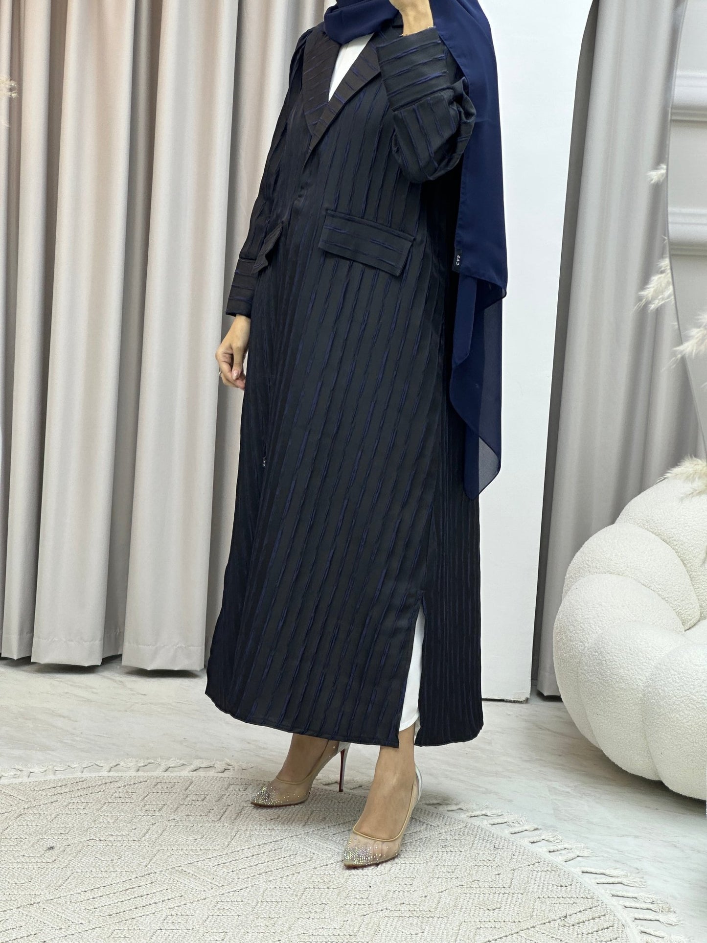 C Striped Blue Coat Abaya Set