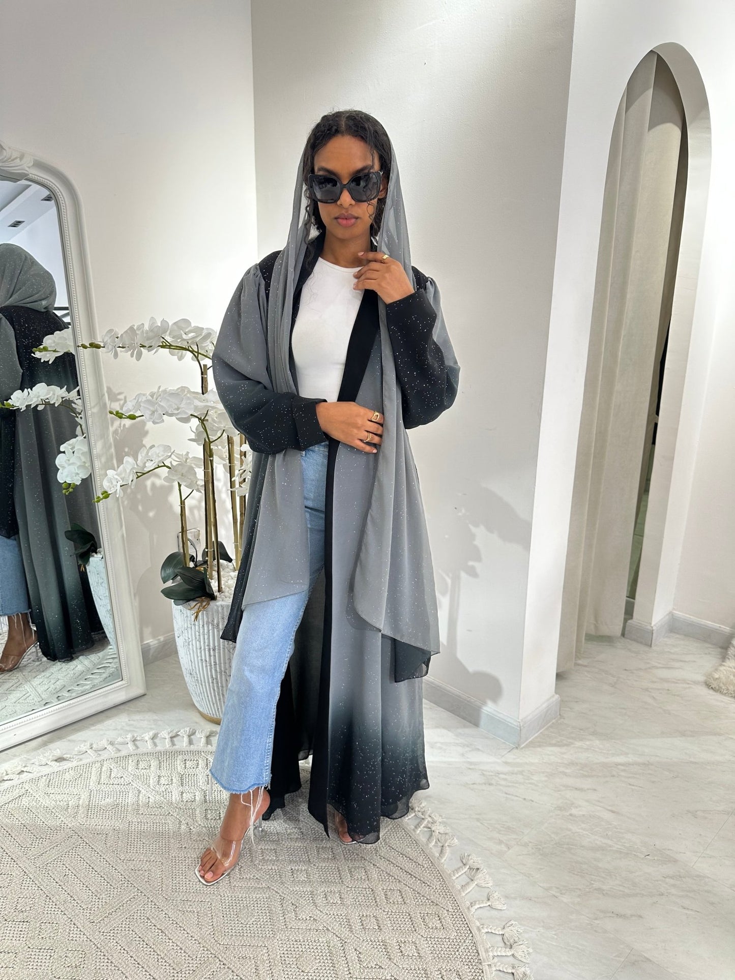 C Summer Grey Shimmer Kloosh Abaya