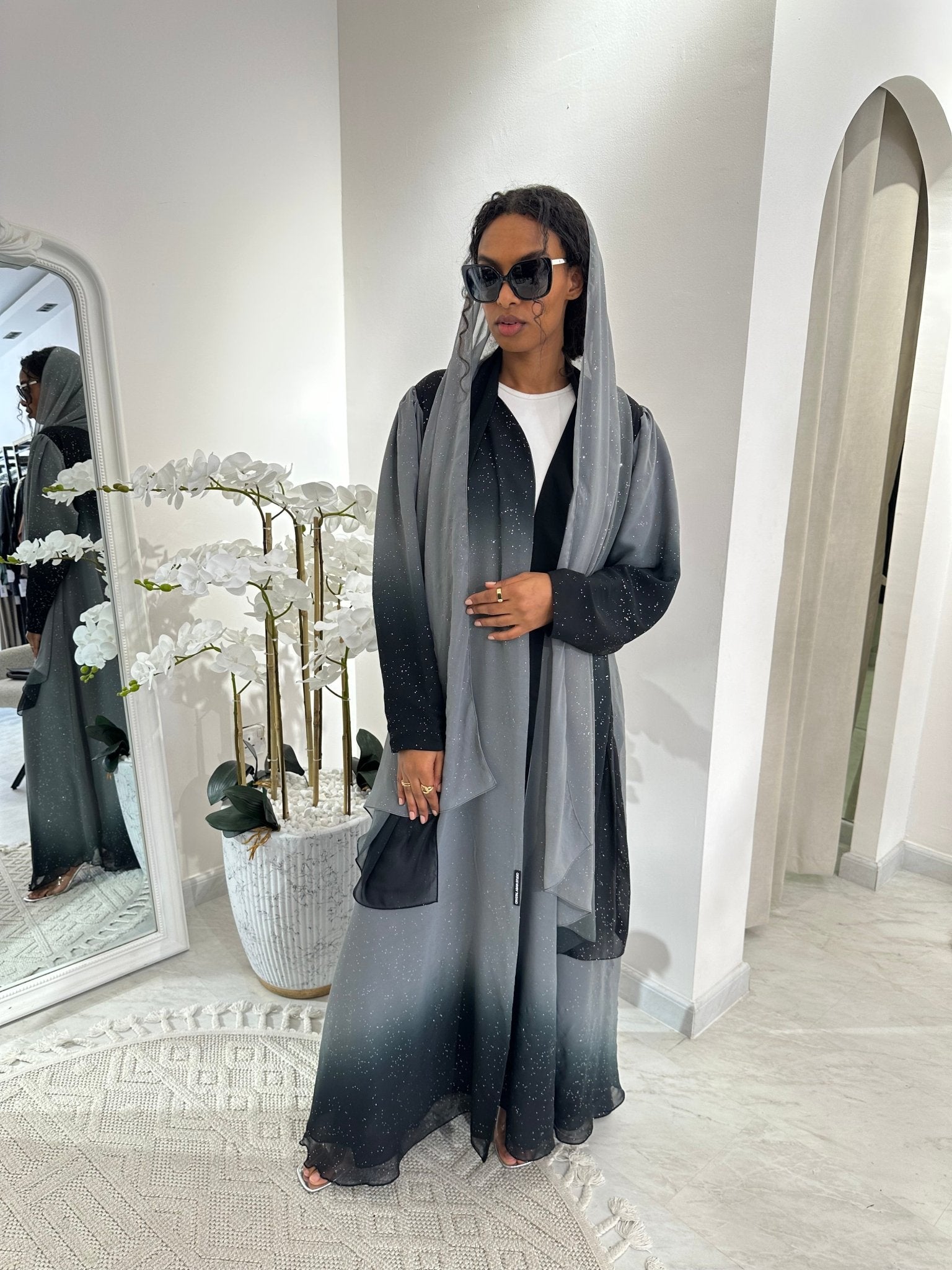 C Summer Grey Shimmer Kloosh Abaya