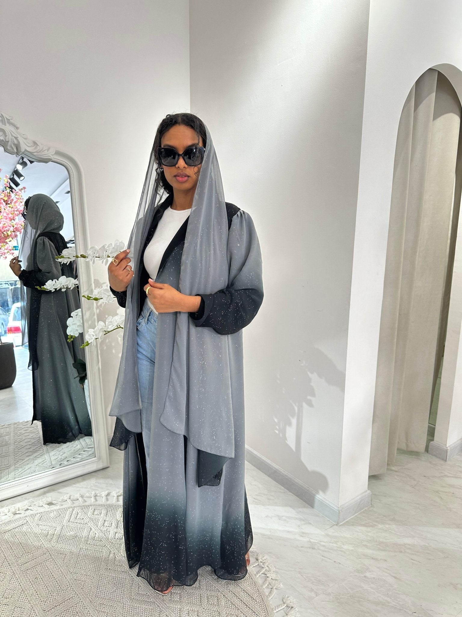 C Summer Grey Shimmer Kloosh Abaya